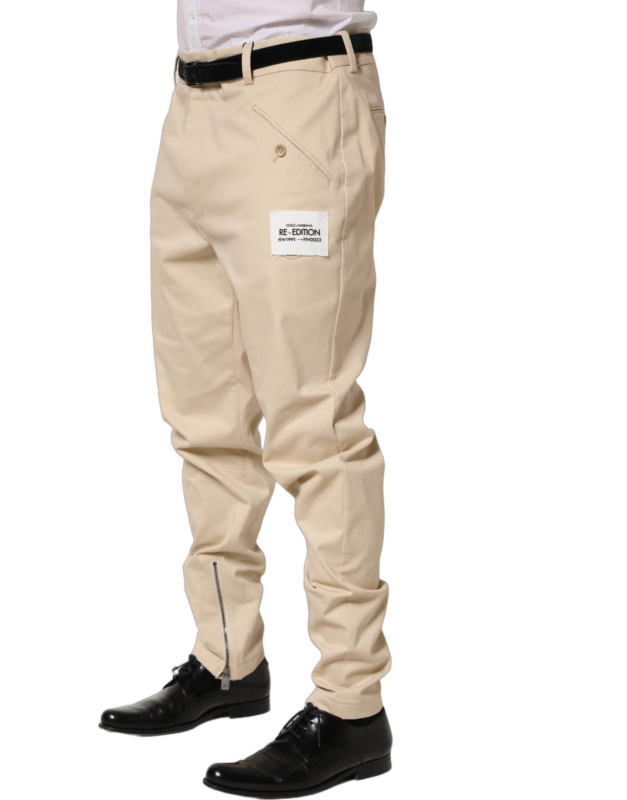 Dolce & Gabbana Beige Re-Editon Mid Waist Tapered Men Pants