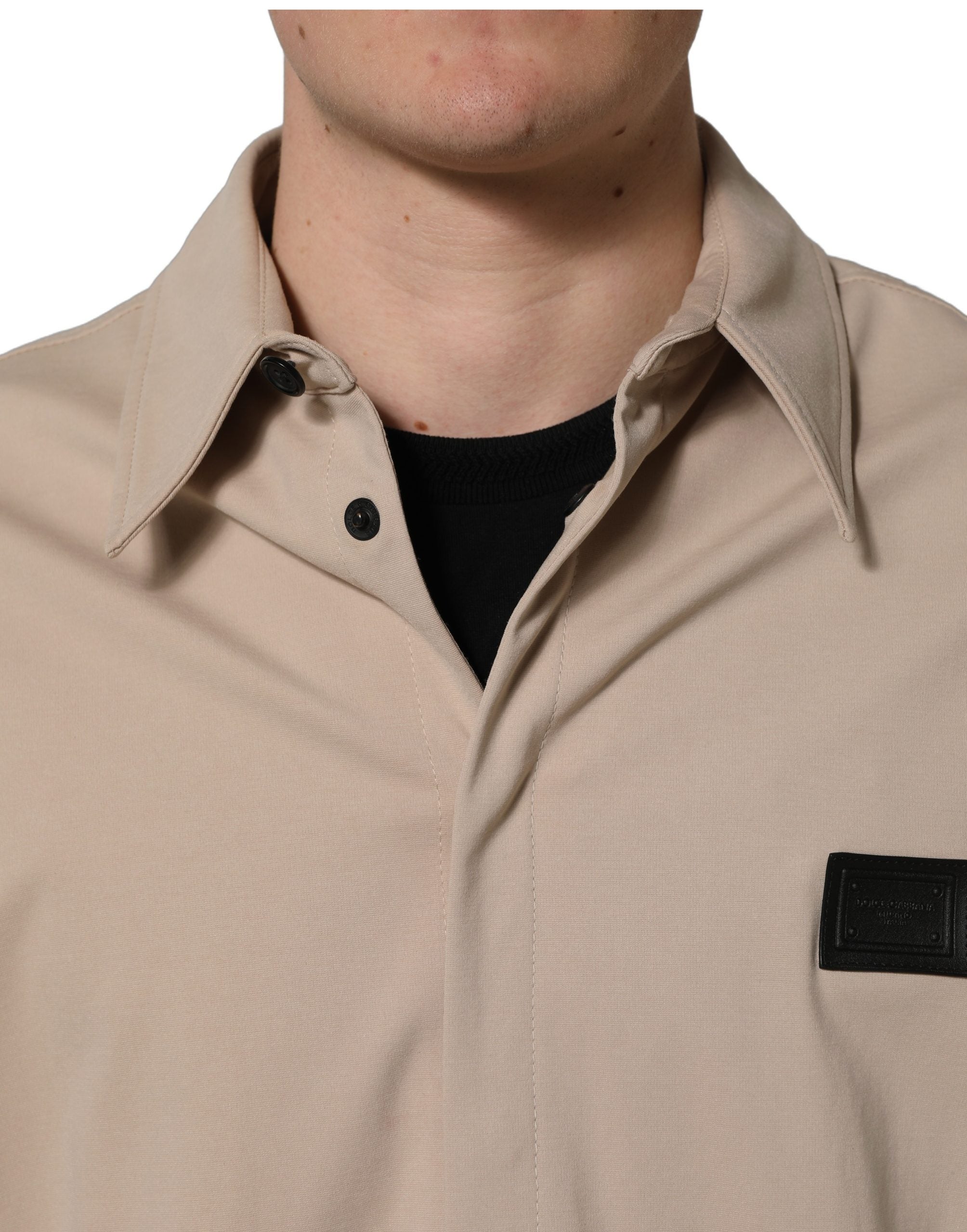 Dolce & Gabbana Beige Logo Overshirt Cotton Men Casual Shirt