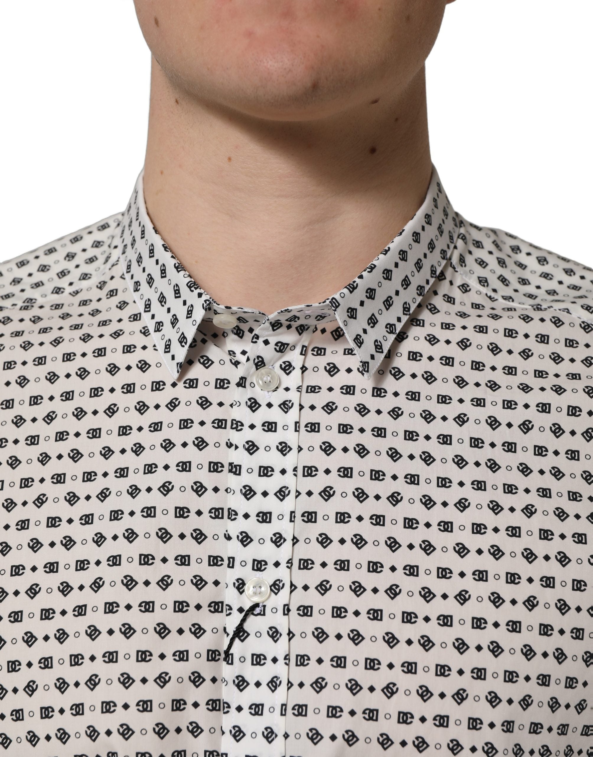 Dolce & Gabbana White Logo GOLD Long Sleeves Dress Shirt