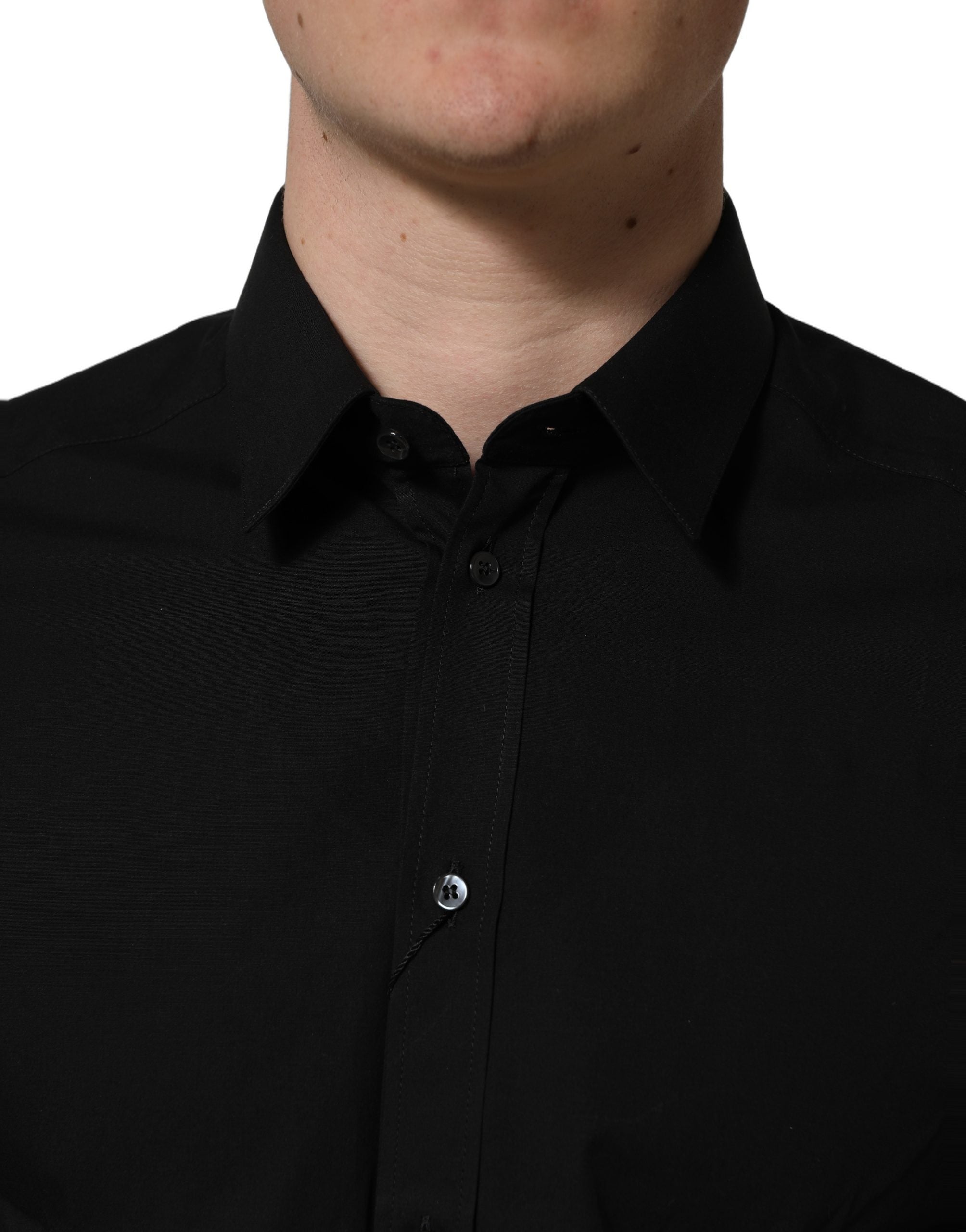 Dolce & Gabbana Black Cotton Stretch GOLD Fit Dress Shirt