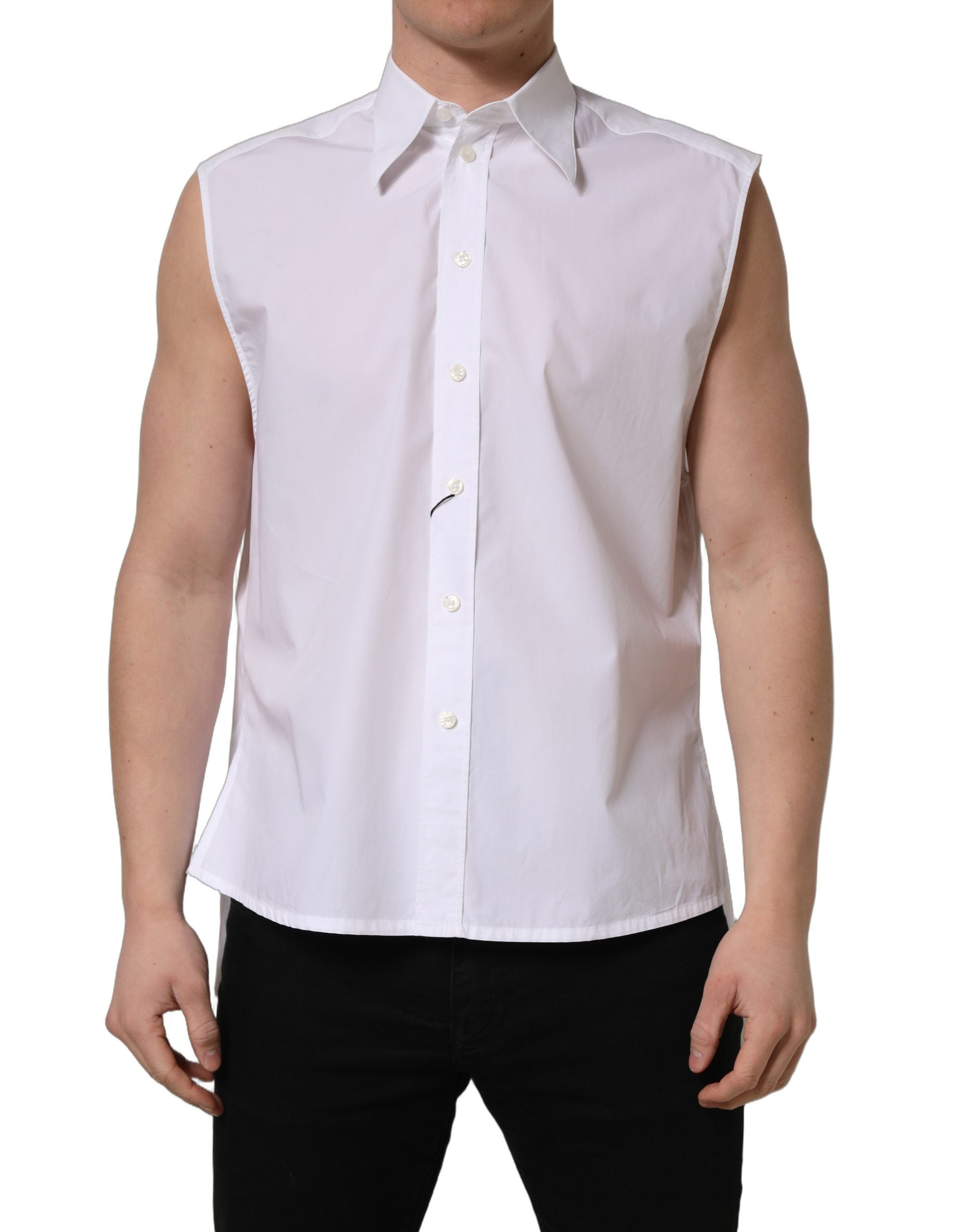 Dolce & Gabbana White Cotton Sleeveless Formal Dress Shirt