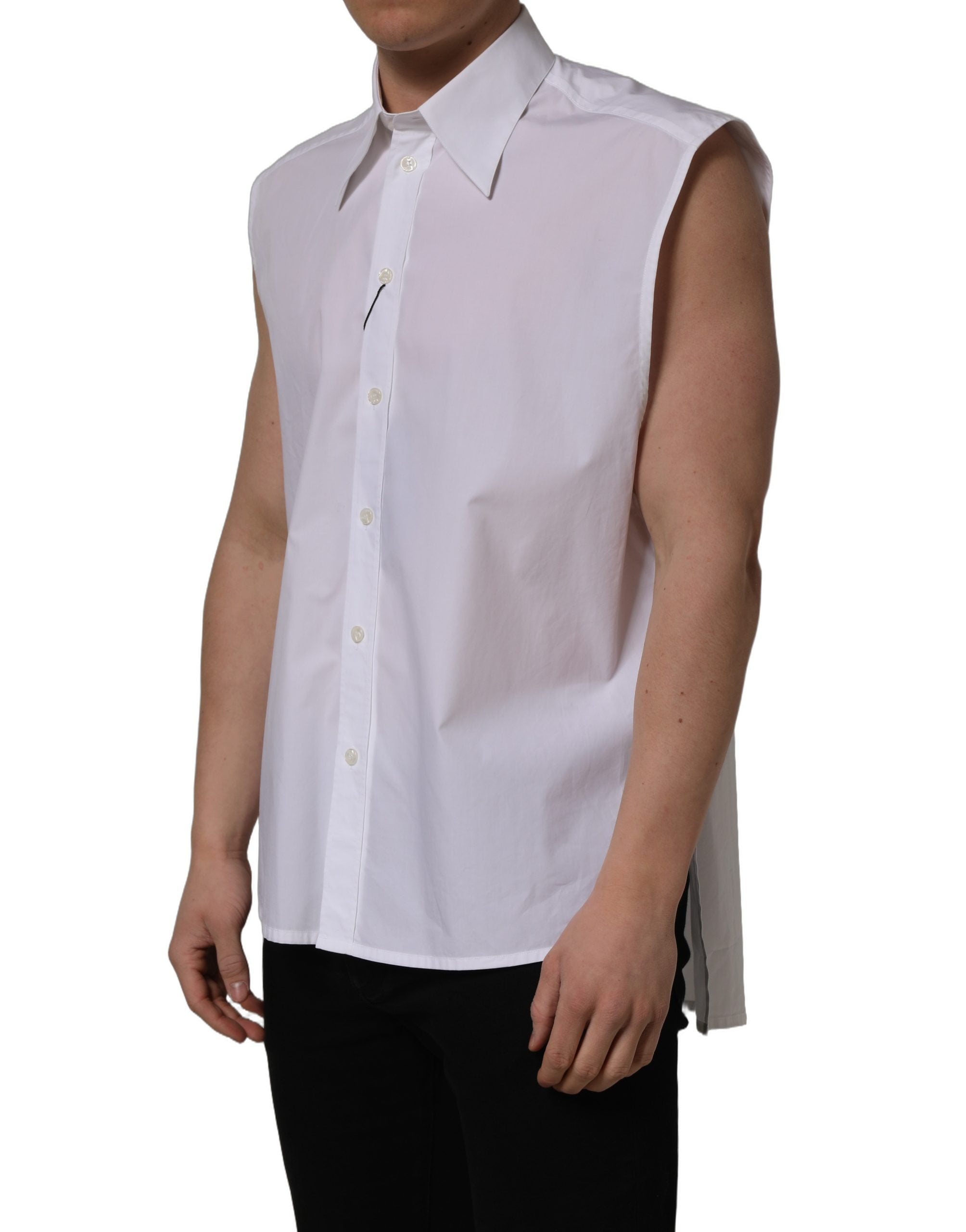 Dolce & Gabbana White Cotton Sleeveless Formal Dress Shirt
