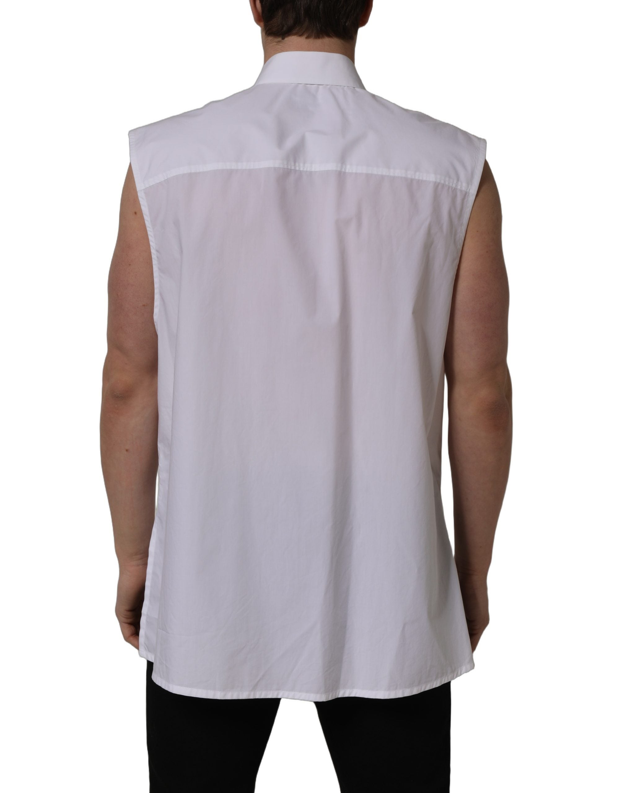 Dolce & Gabbana White Cotton Sleeveless Formal Dress Shirt