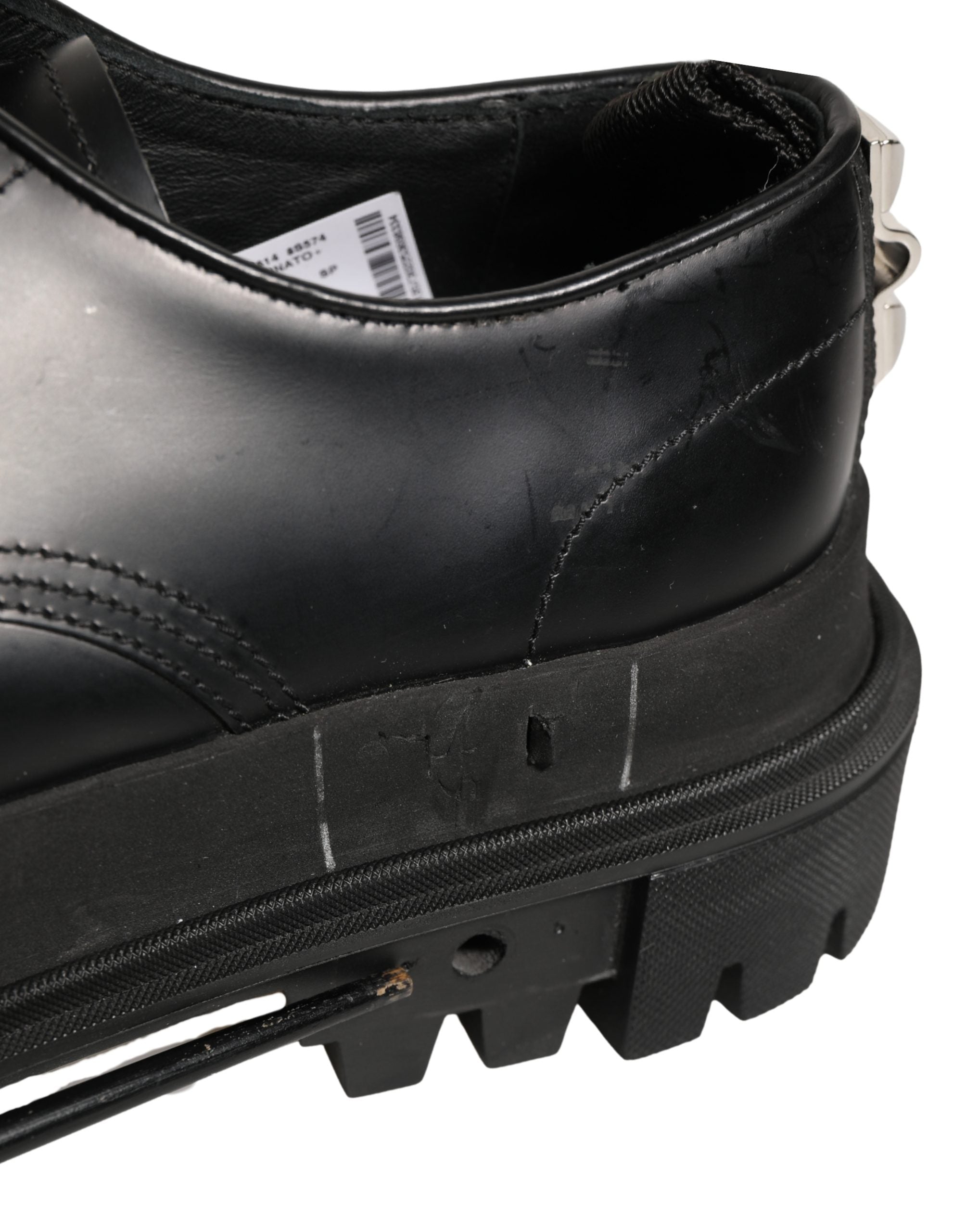 Dolce & Gabbana Black Leather Studded Hi-Trekking Derby Shoes