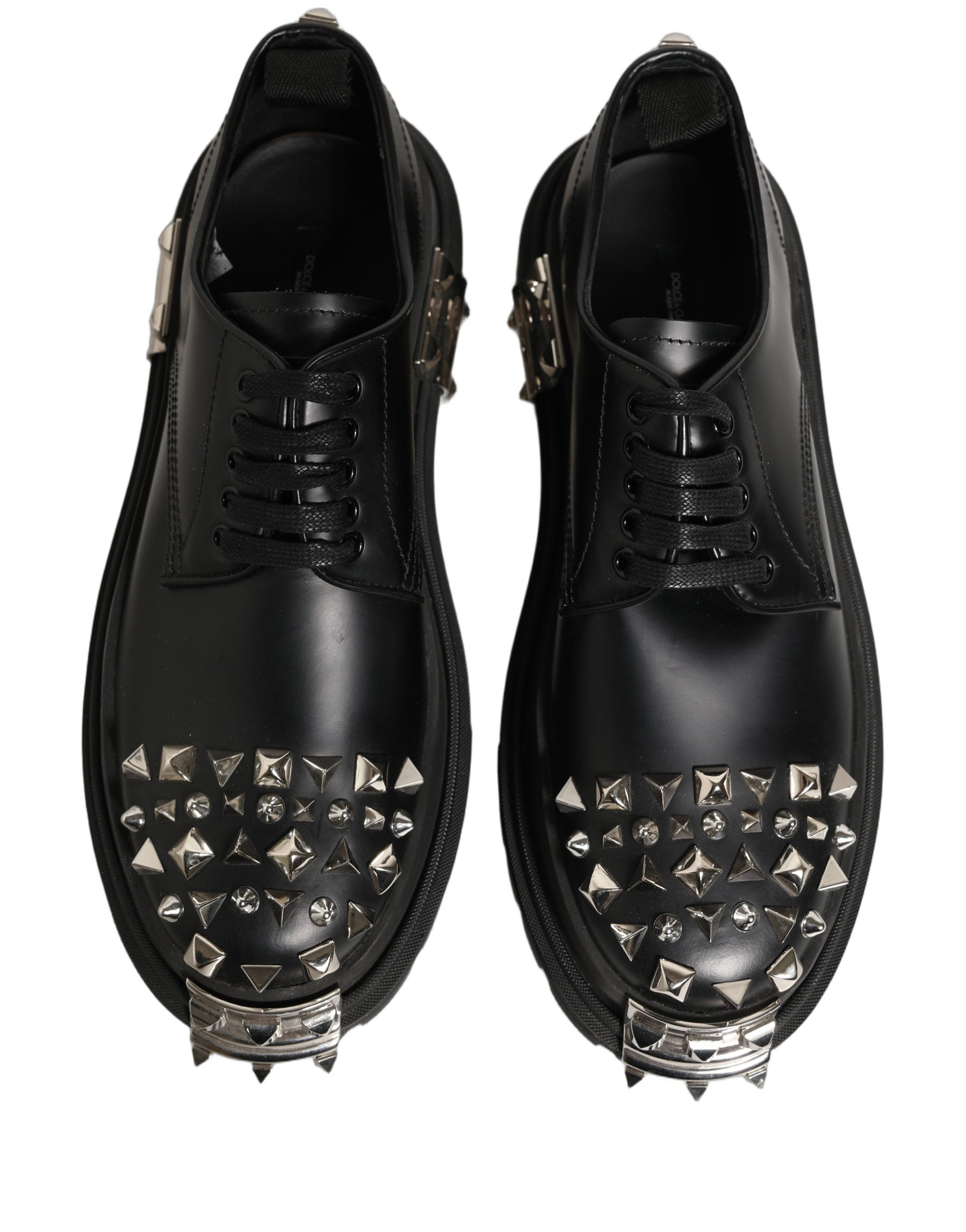 Dolce & Gabbana Black Leather Studded Hi-Trekking Derby Shoes
