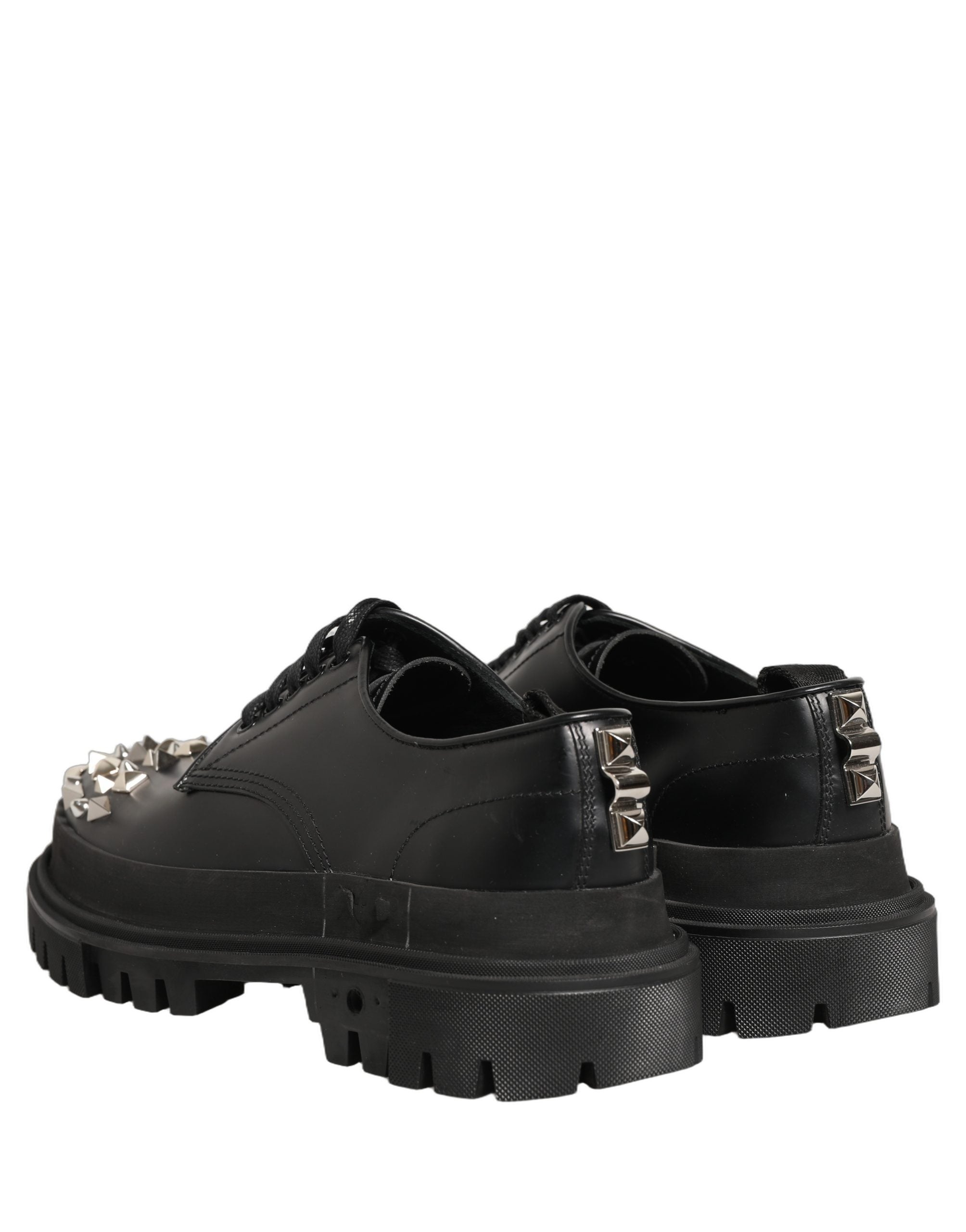 Dolce & Gabbana Black Leather Studded Hi-Trekking Derby Shoes