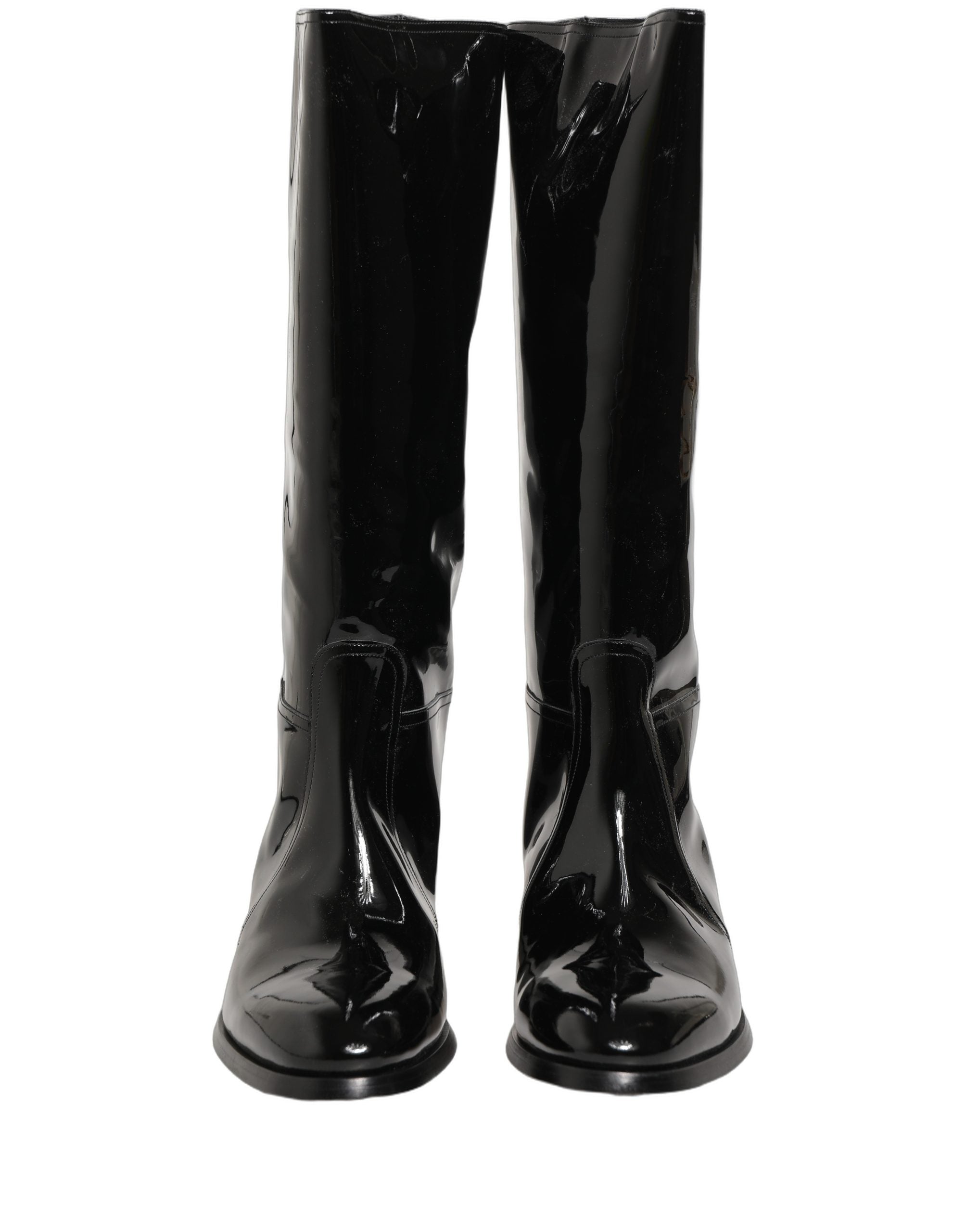 Dolce & Gabbana Black Leather Knee High Heels Boots Shoes