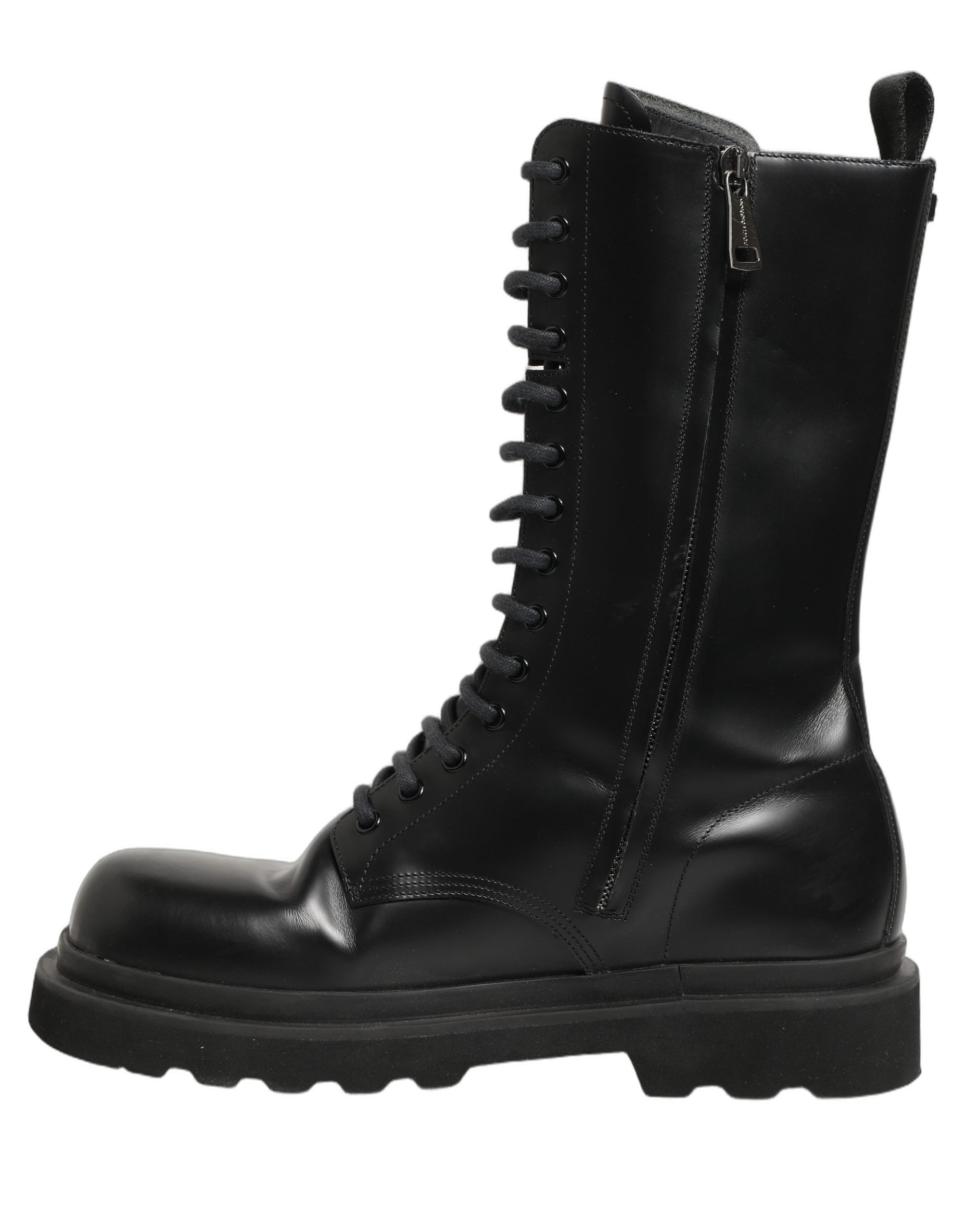 Dolce & Gabbana Black Leather Lace Up Men Combat Boots Shoes
