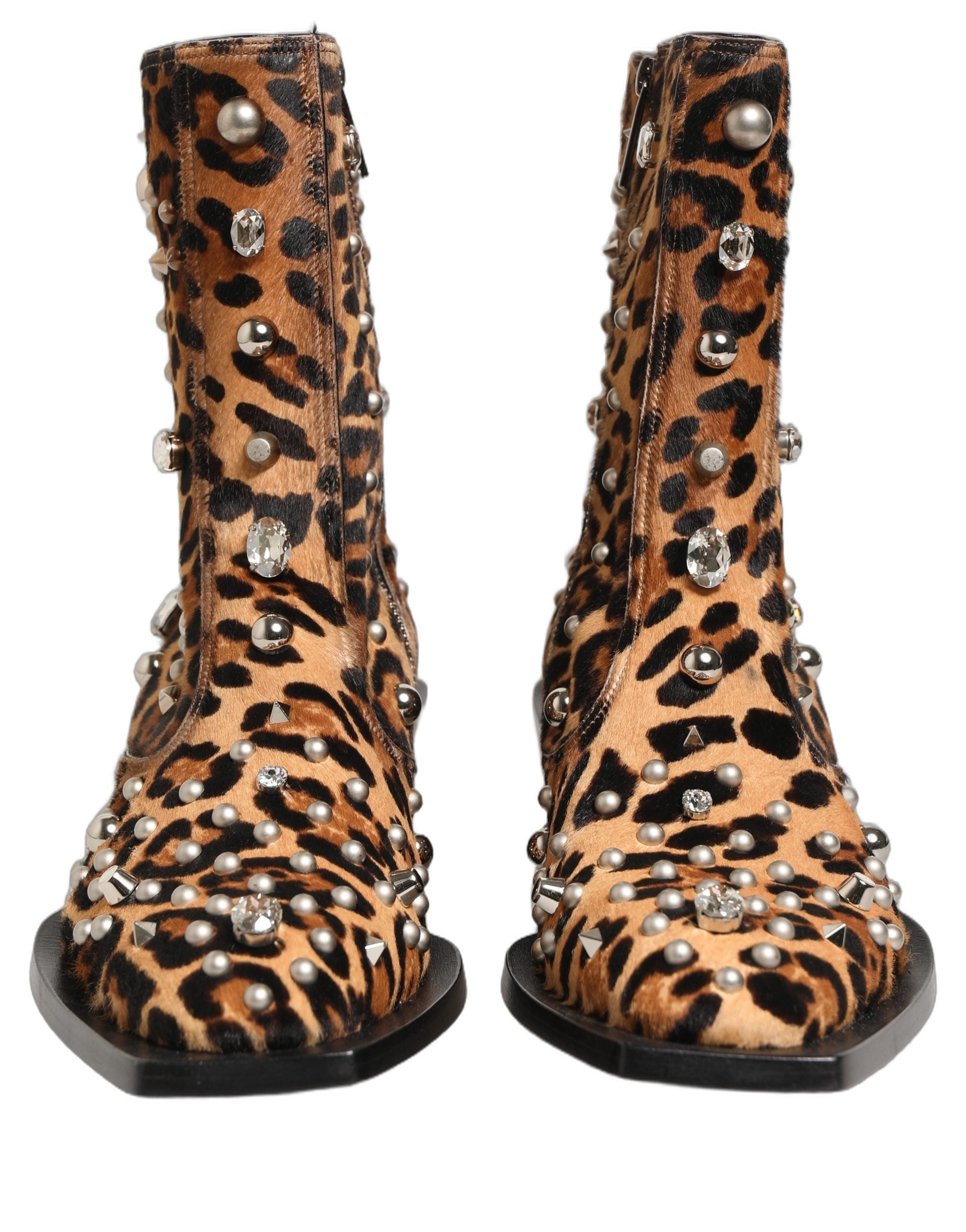 Dolce & Gabbana Brown Leopard Embellished Mid Calf Men Boots Shoes