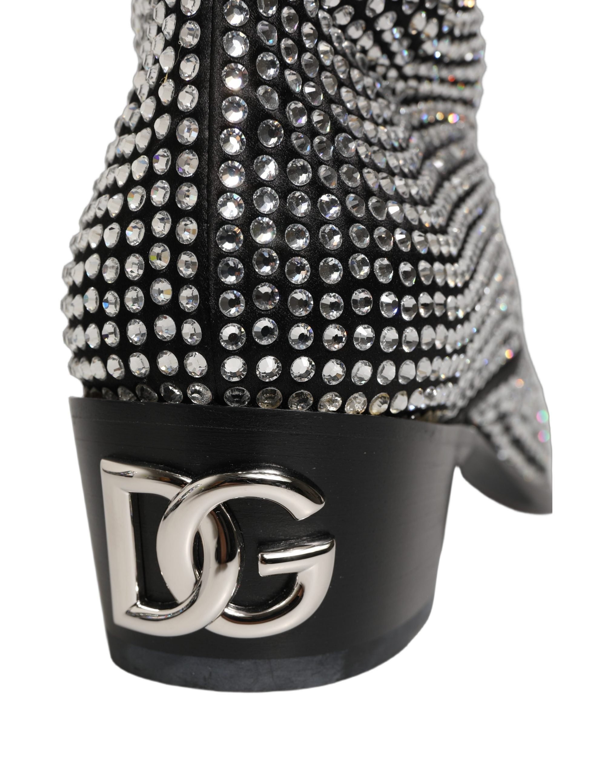 Dolce & Gabbana Black Crystal Embellished Ankle Boots Shoes