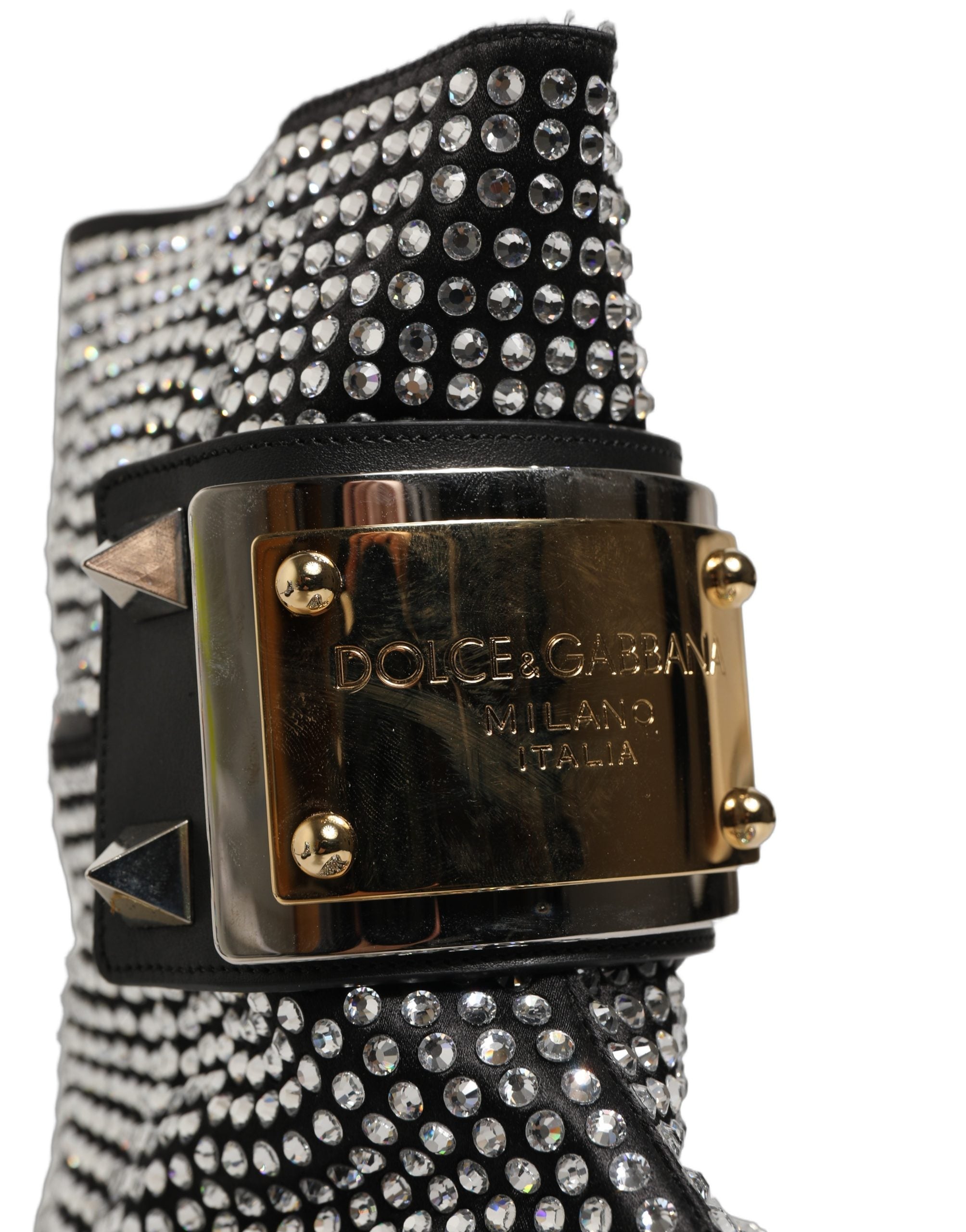 Dolce & Gabbana Black Crystal Embellished Short Boots Shoes
