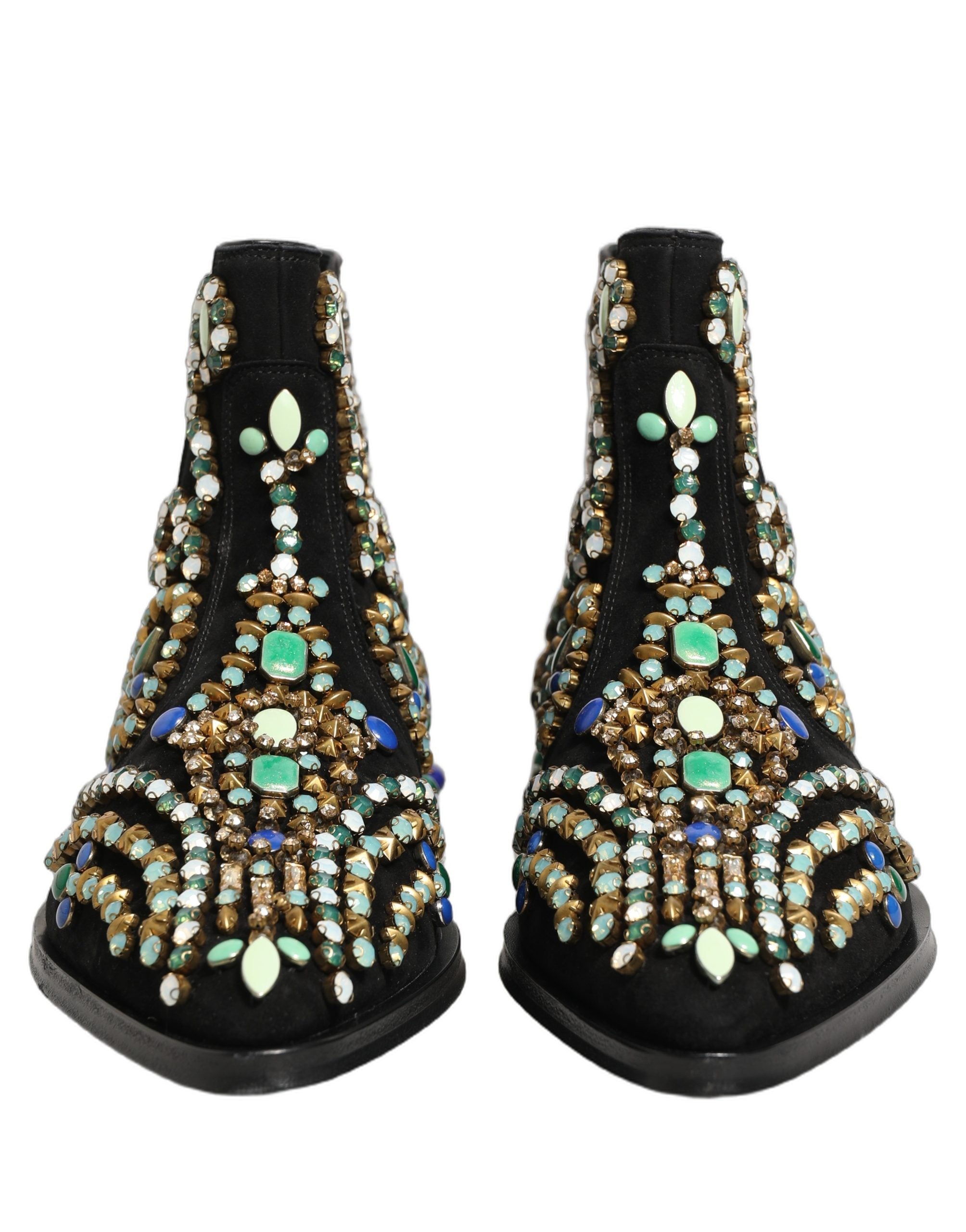 Dolce & Gabbana Black Embellished Chelsea Ankle Boots Shoes