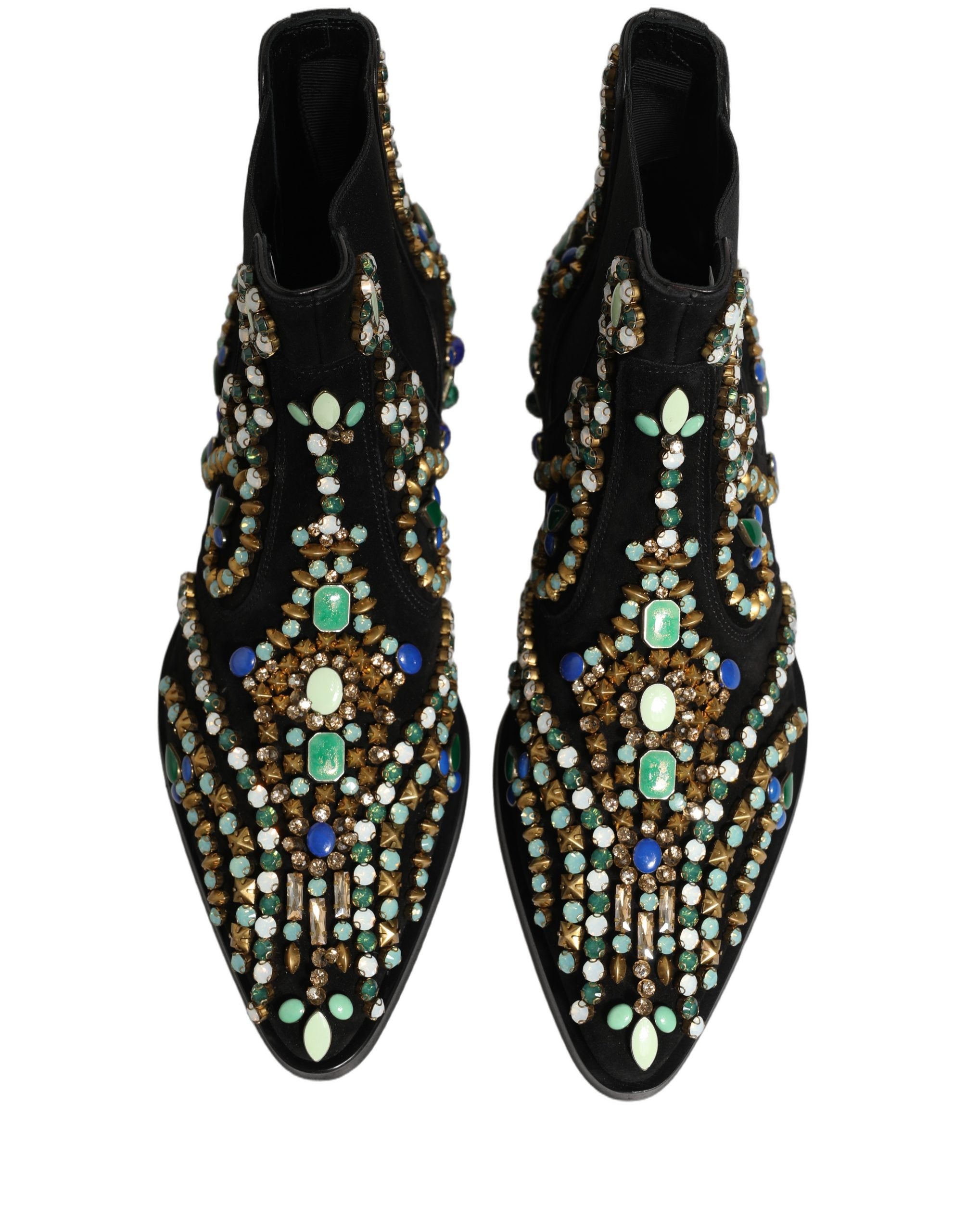 Dolce & Gabbana Black Embellished Chelsea Ankle Boots Shoes