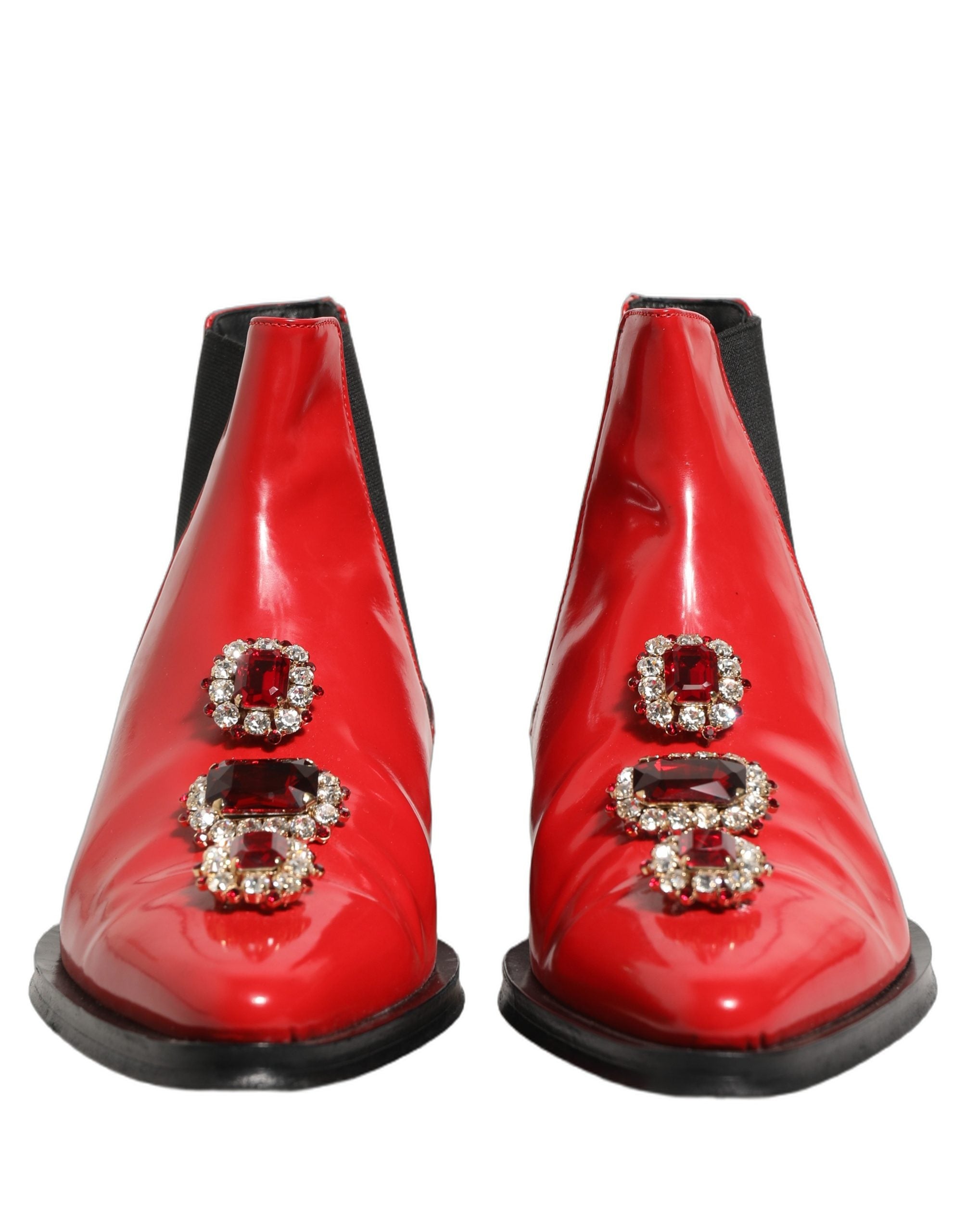 Dolce & Gabbana Red Embellished Chelsea Men Ankle Boots Shoes