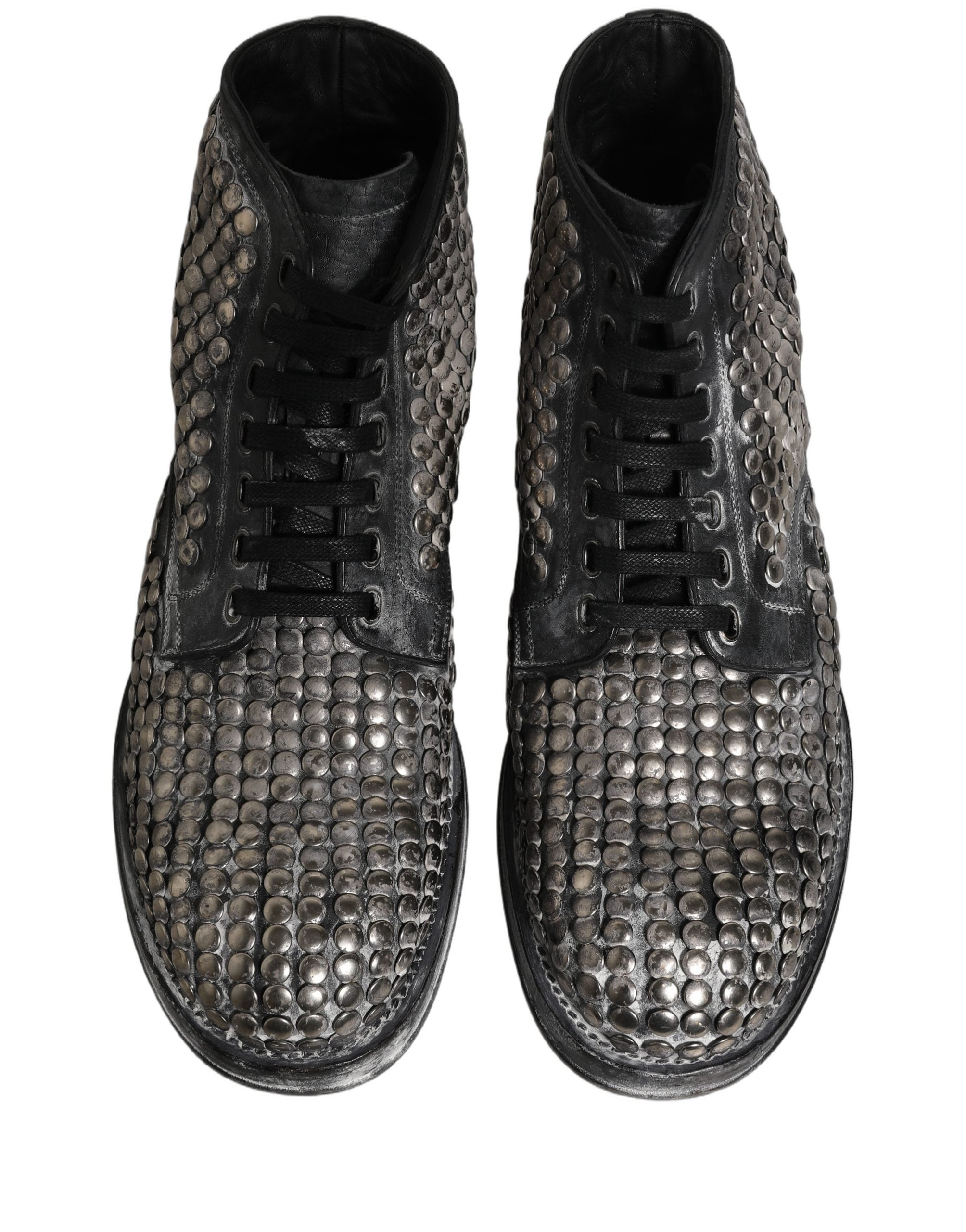 Dolce & Gabbana Black Leather Runway Studs Ankle Boots Shoes