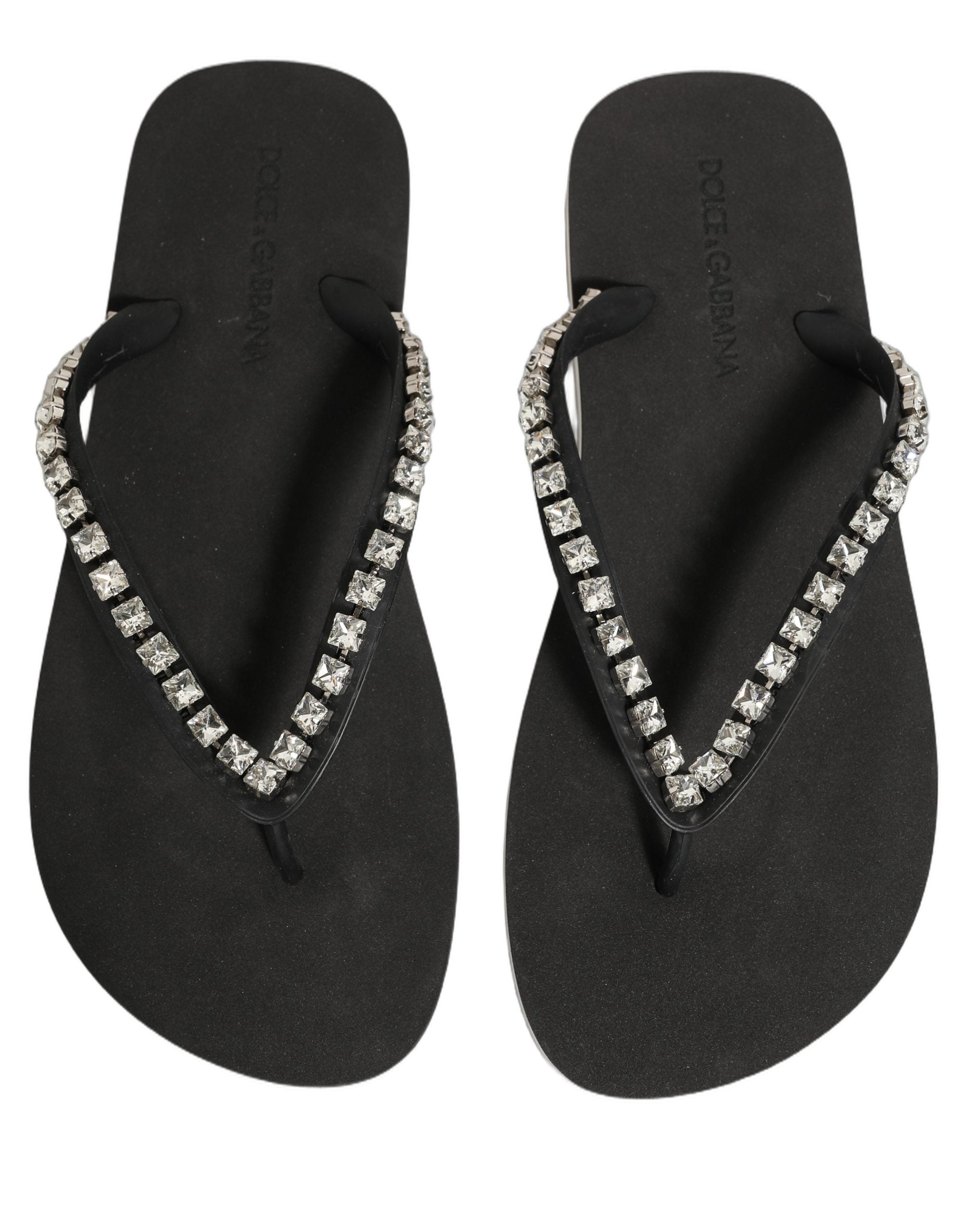 Dolce & Gabbana Black Embellished Rubber Flip Flops Men Shoes