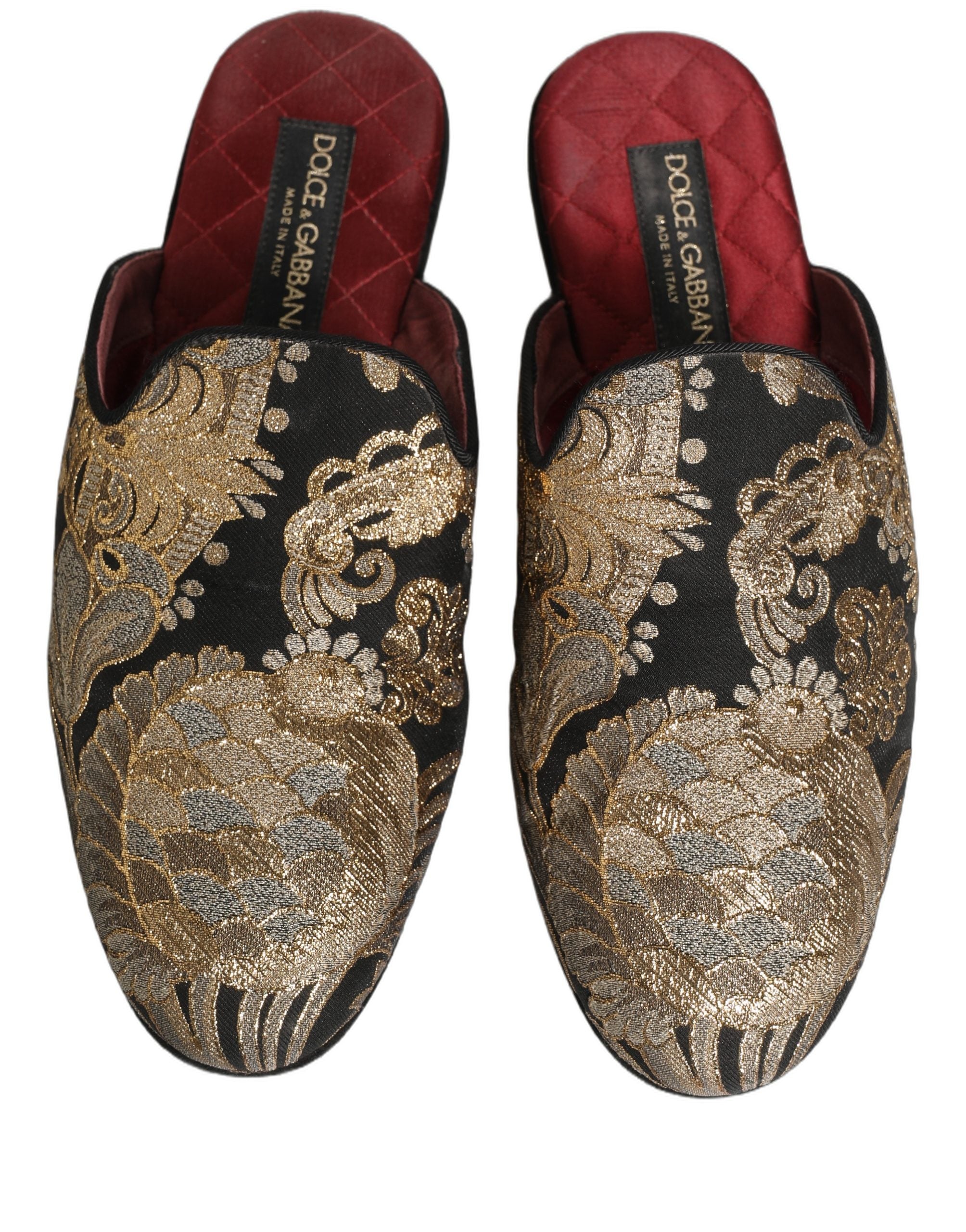 Dolce & Gabbana Black Floral Jacquard Flats Sandals Men Shoes