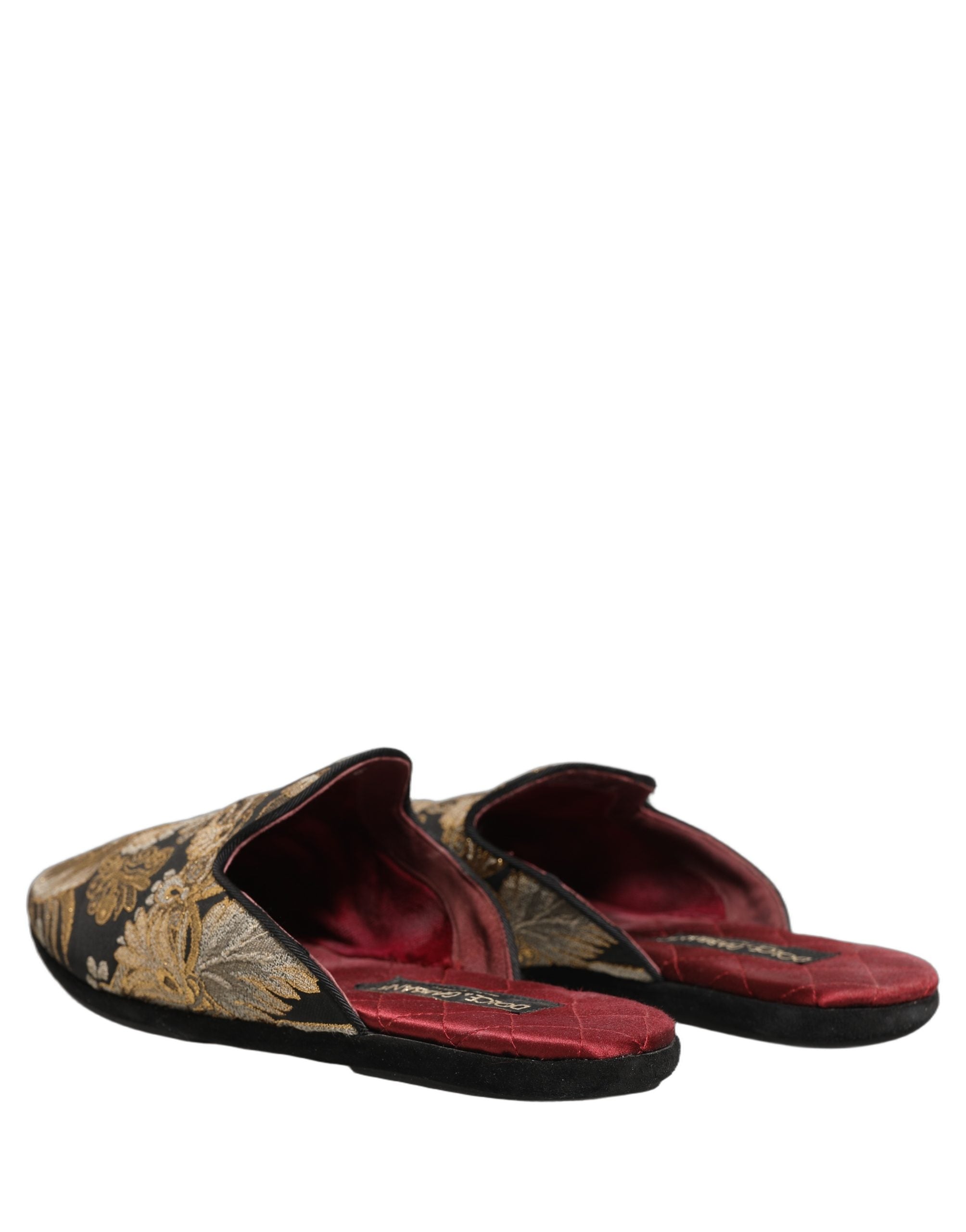 Dolce & Gabbana Black Floral Jacquard Flats Sandals Men Shoes