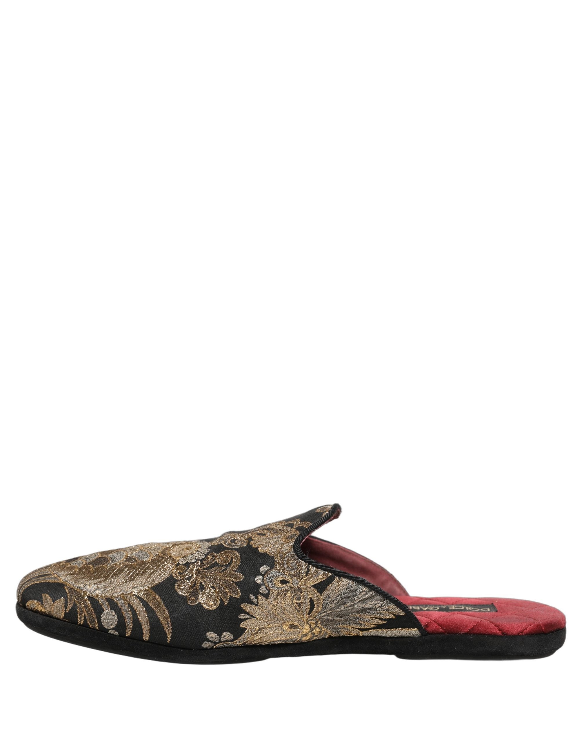 Dolce & Gabbana Black Floral Jacquard Flats Sandals Men Shoes