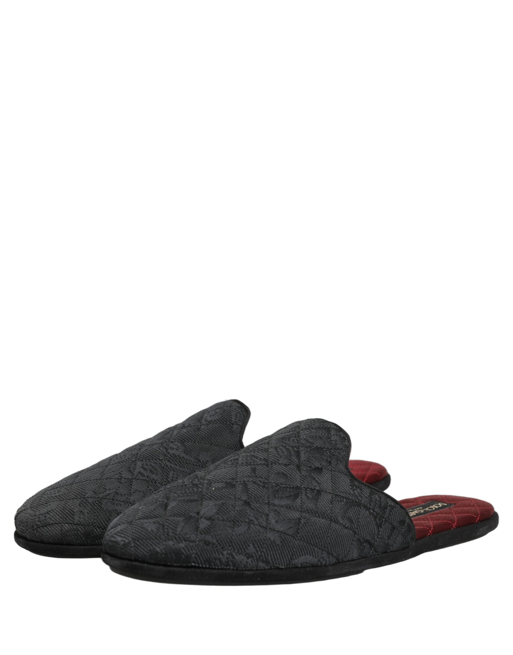 Dolce & Gabbana Black Floral Brocade Slides Slippers Shoes