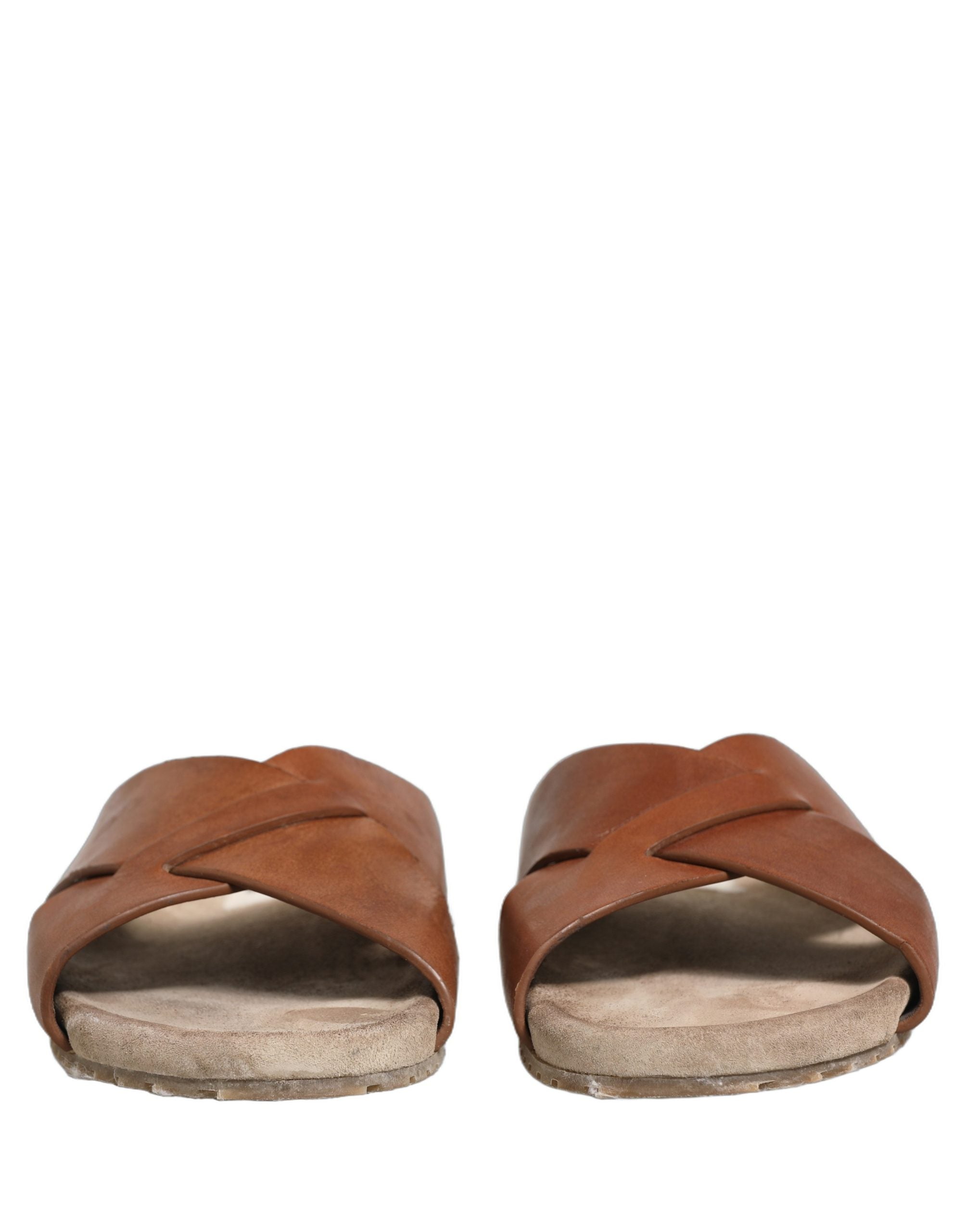 Dolce & Gabbana Brown Calf Leather Slides Sandals Shoes