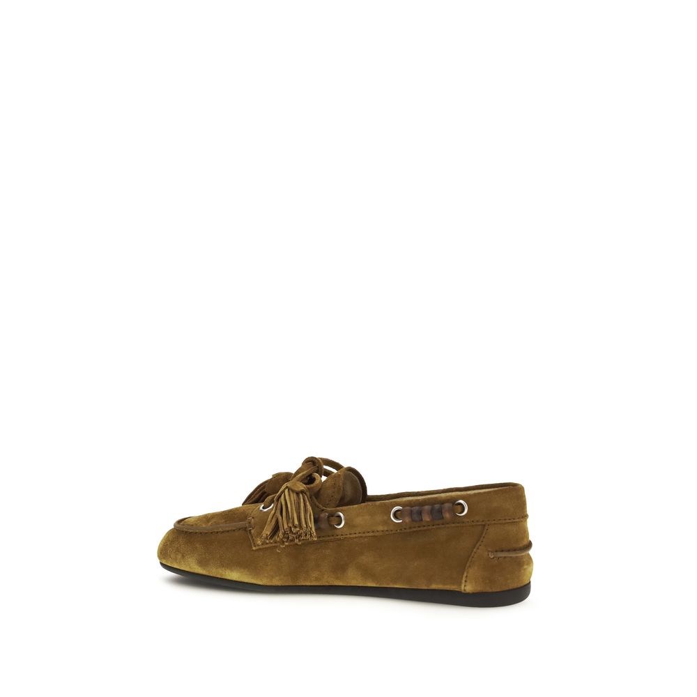 Miu Miu Beige Calf Leather Bos Taurus Slip-On Loafers