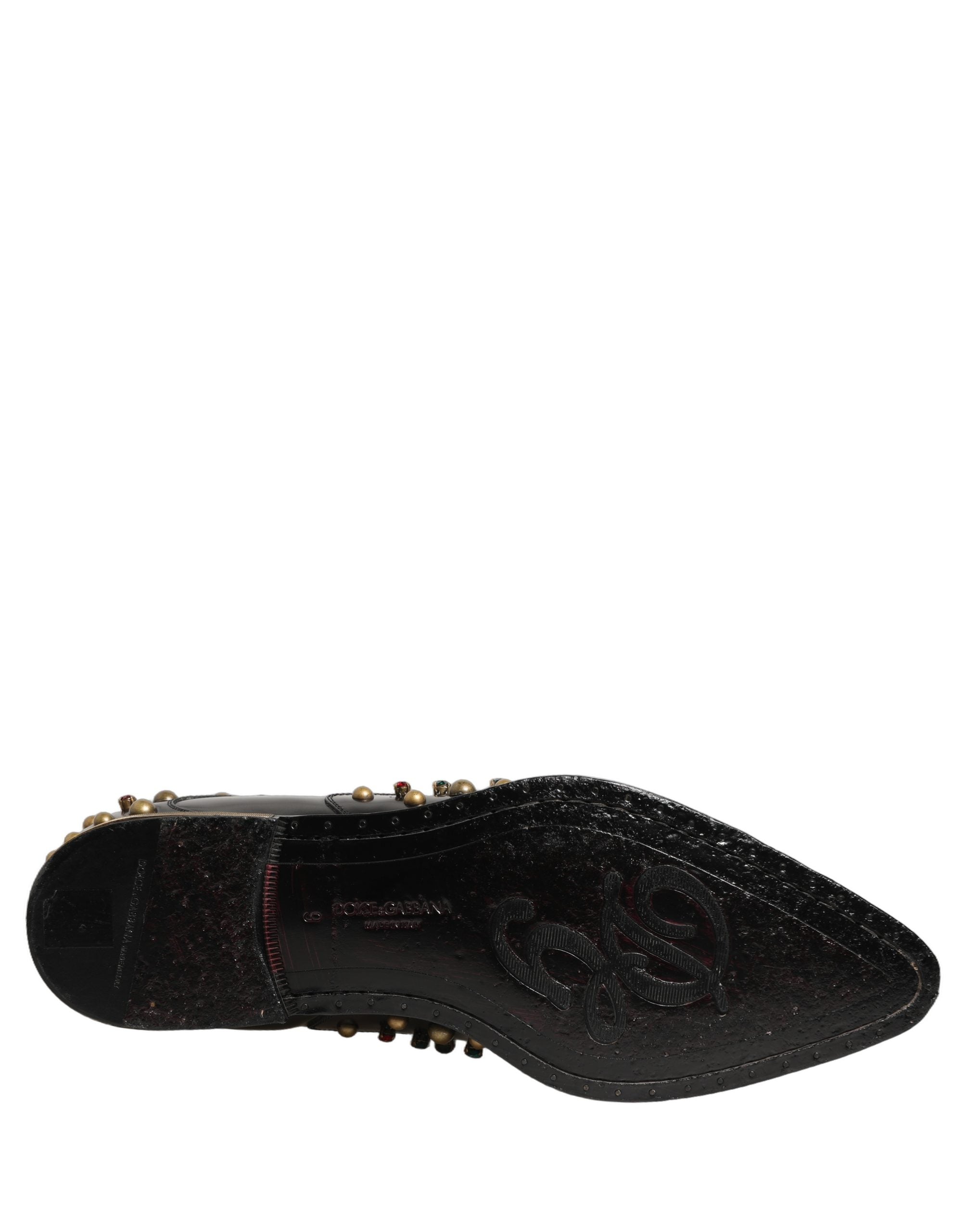 Dolce & Gabbana Black Leather Derby Dress Studded Formal Shoes