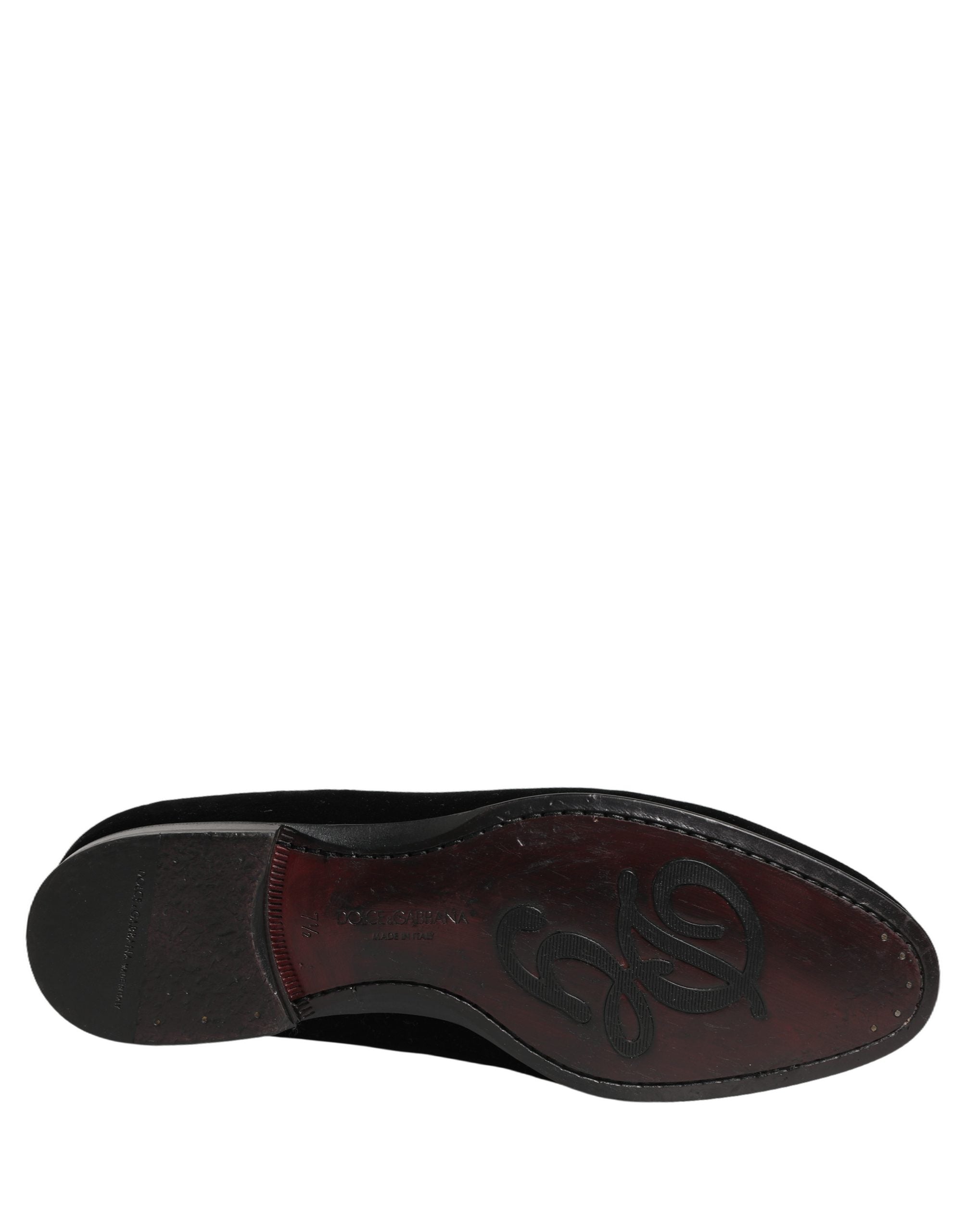 Dolce & Gabbana Black Velvet Loafers Formal Men Dress Shoes