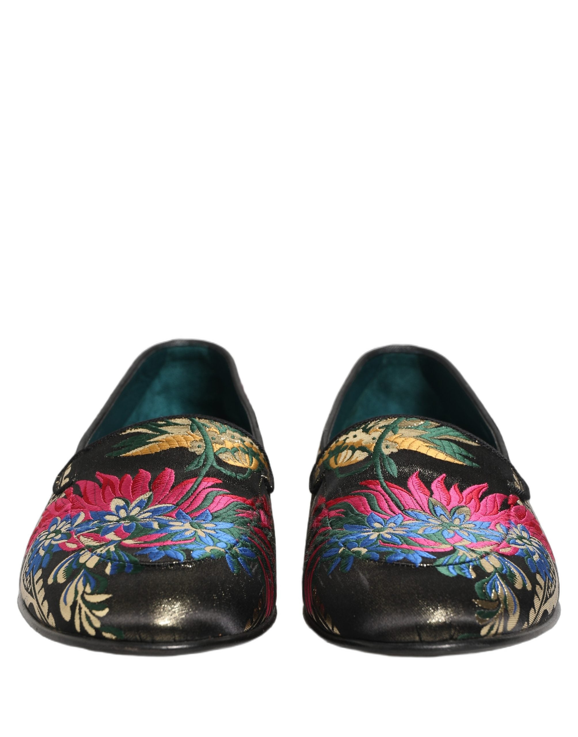 Dolce & Gabbana Black Jacquard Floral Loafers Men Dress Shoes