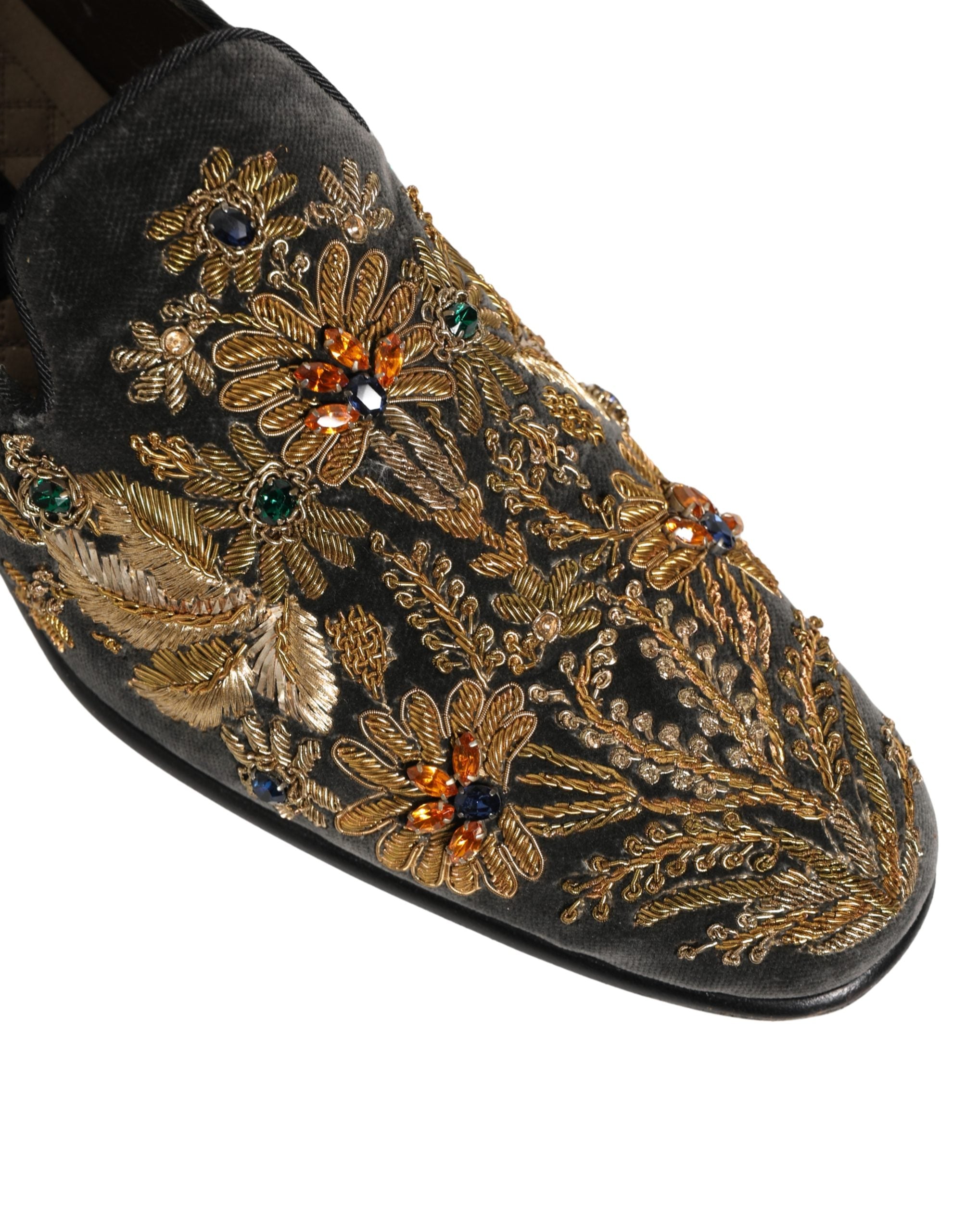 Dolce & Gabbana Black Velvet Embellished Dress Loafers Shoes