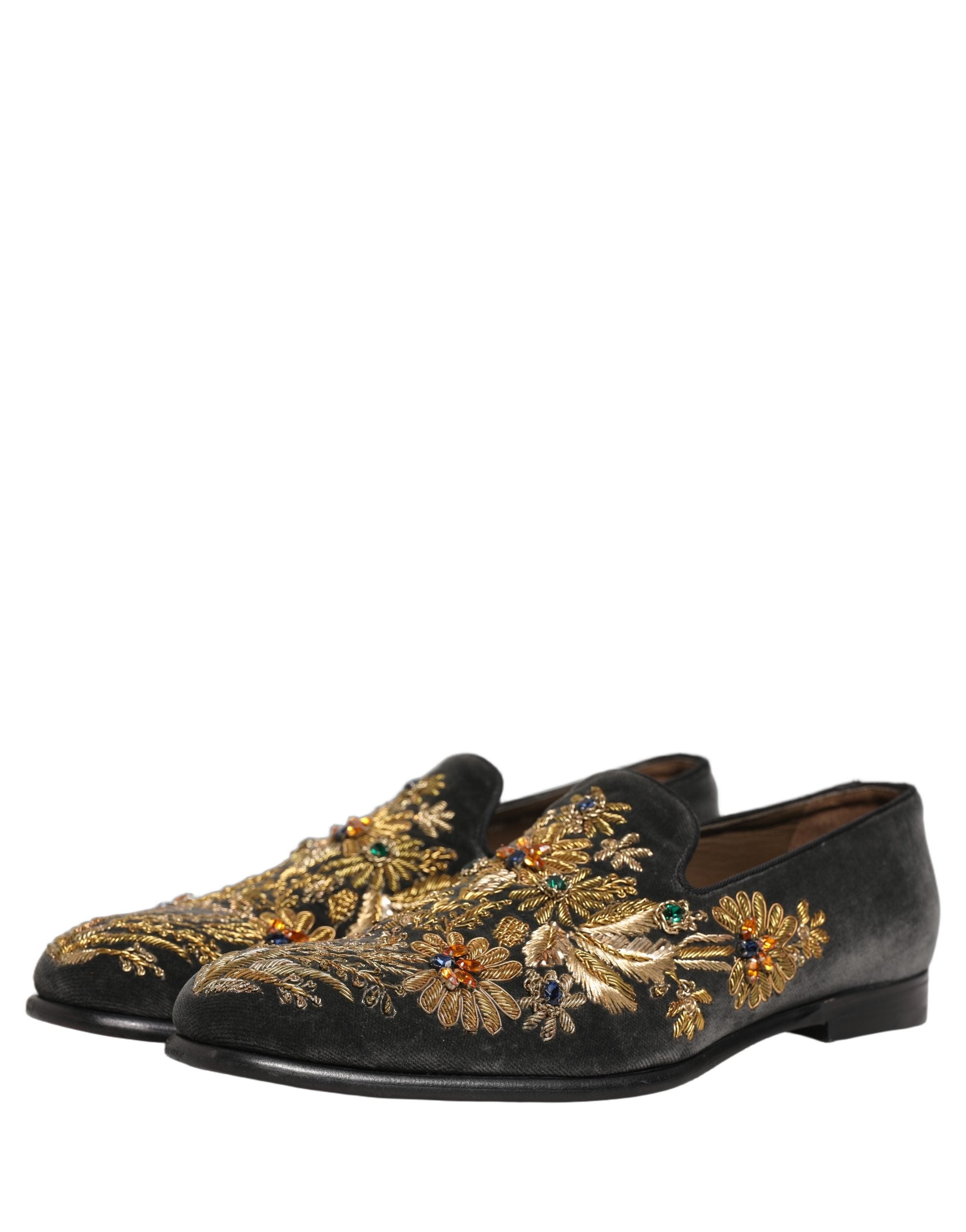 Dolce & Gabbana Black Velvet Embellished Dress Loafers Shoes