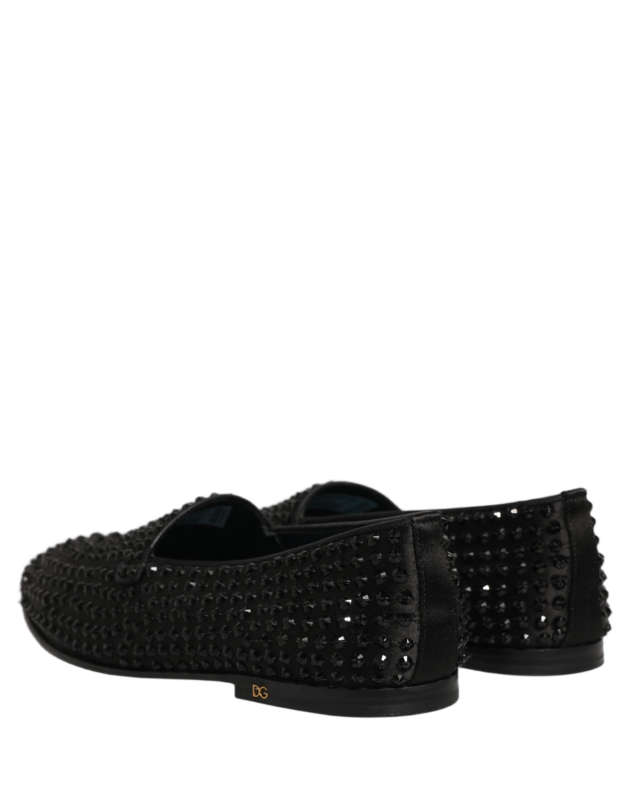 Dolce & Gabbana Black Rhinestone Embellished Loafers Shoes