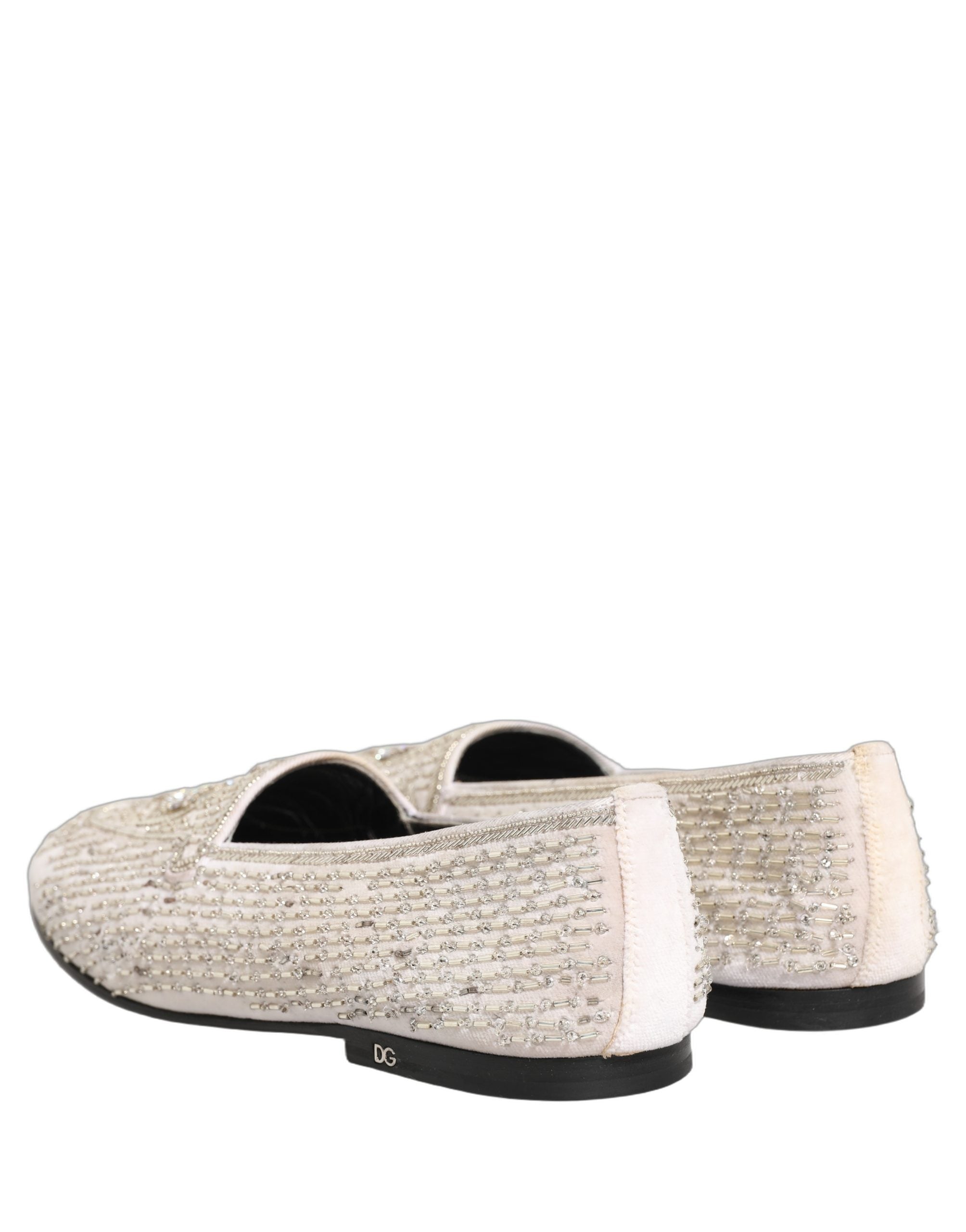 Dolce & Gabbana White Satin Embellished Dress Loafers Shoes
