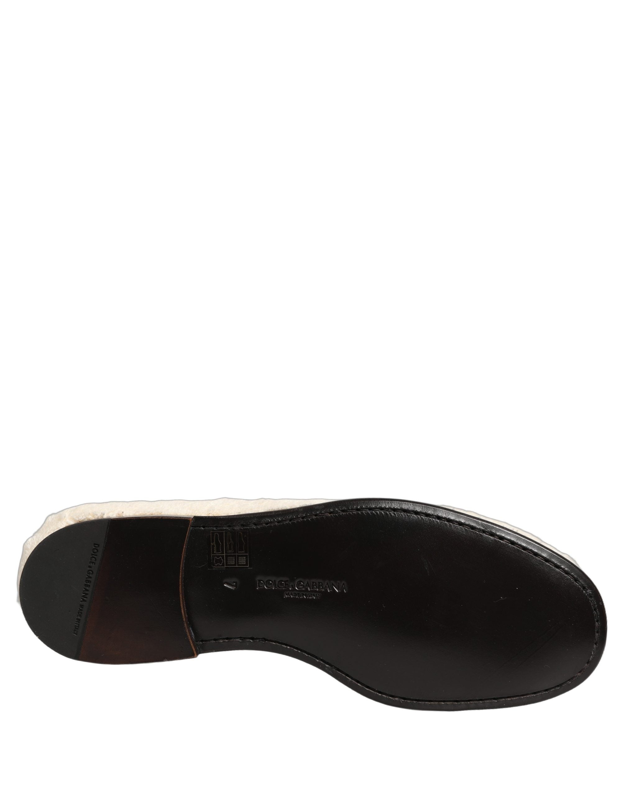 Dolce & Gabbana White Fur Shearling Men Dress Loafers Shoes