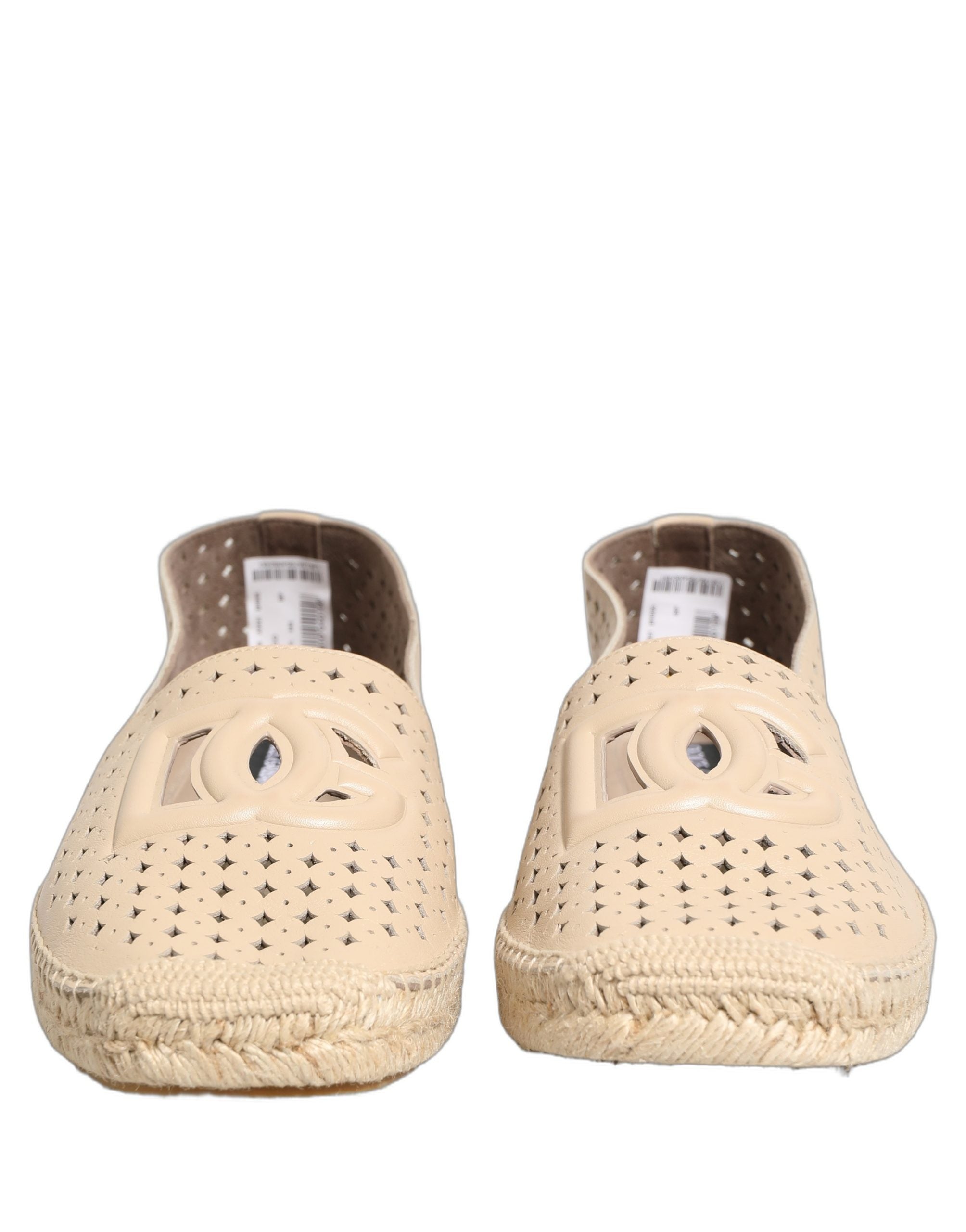 Dolce & Gabbana Beige Leather Cutout Logo Espadrilles Shoes