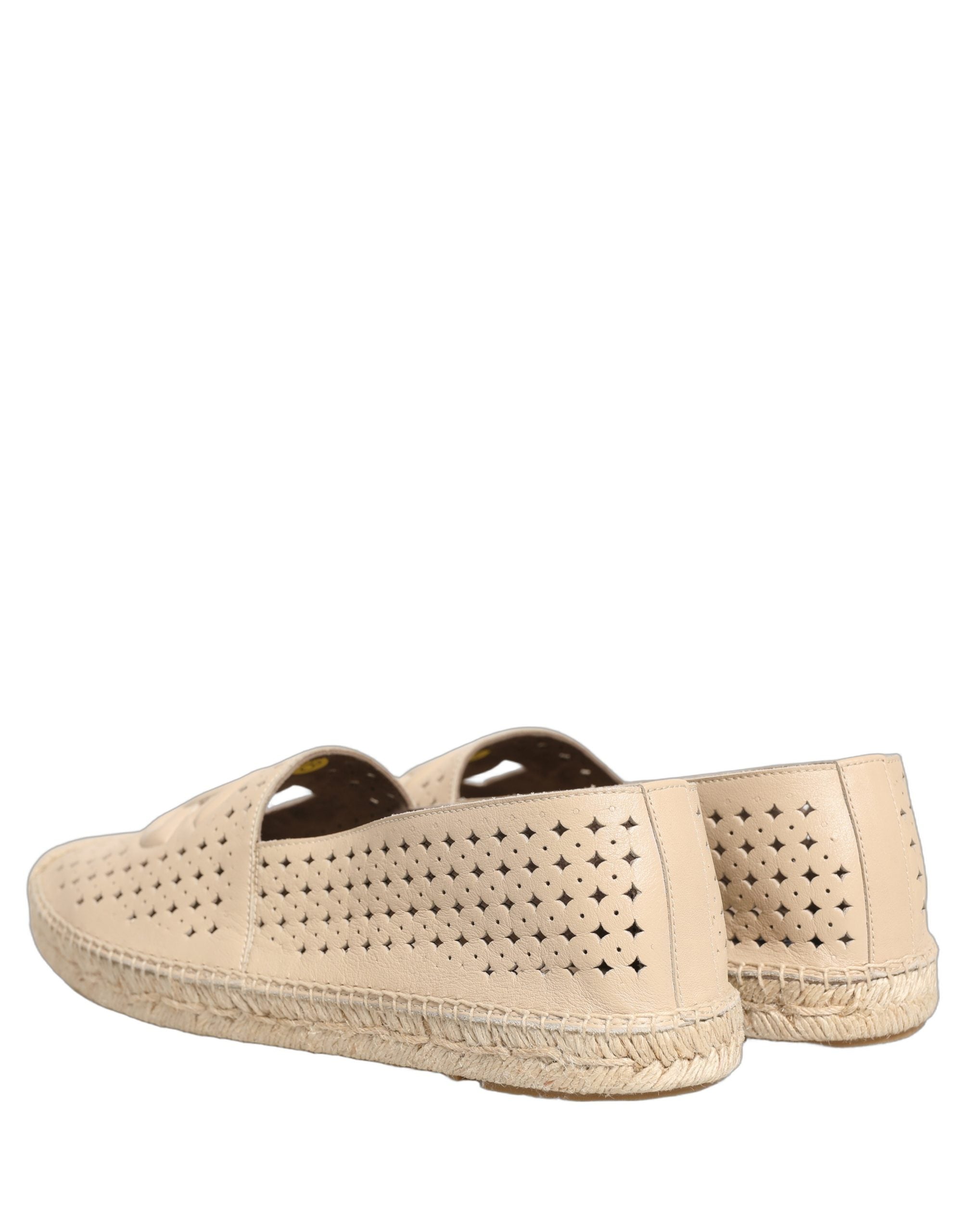Dolce & Gabbana Beige Leather Cutout Logo Espadrilles Shoes