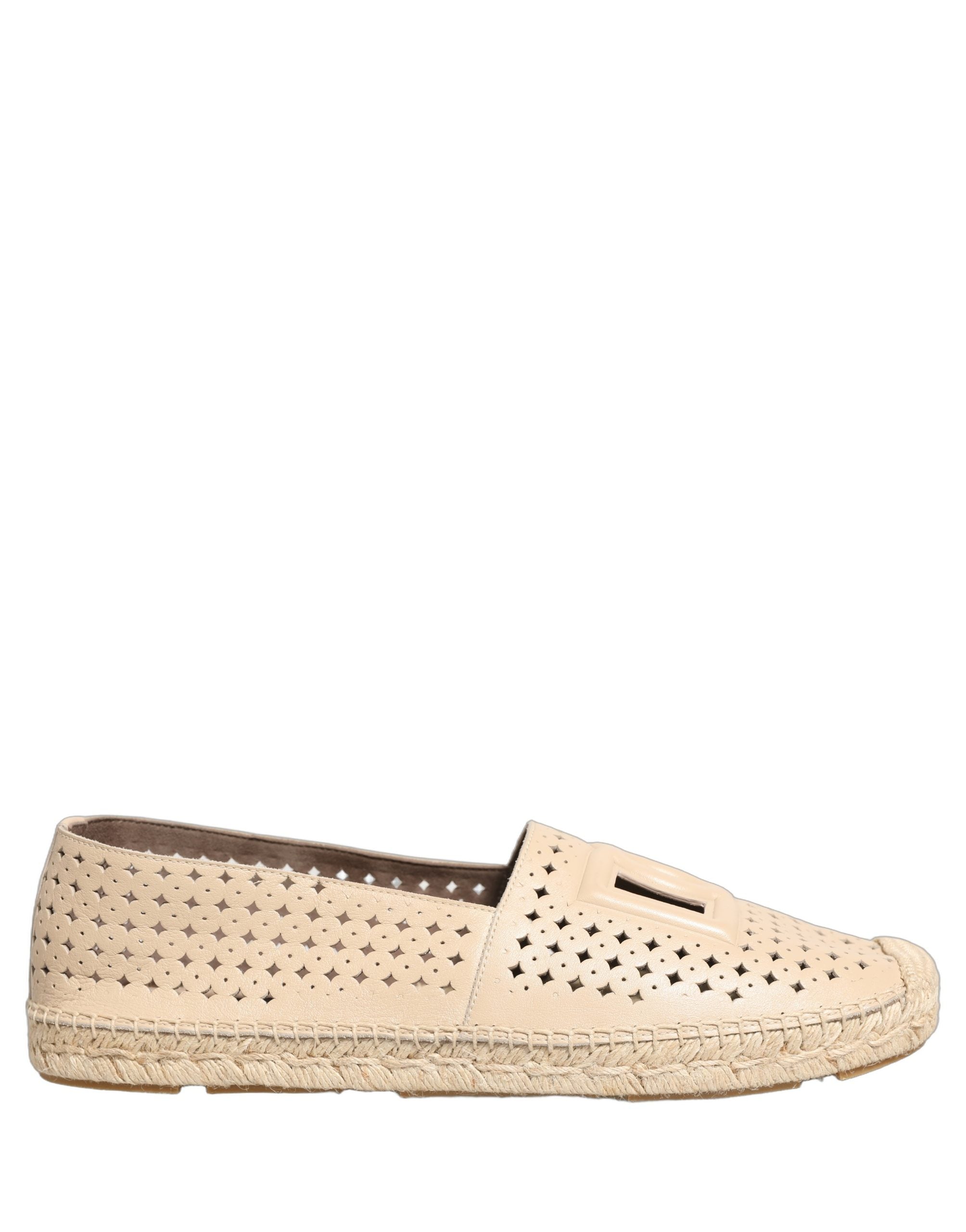 Dolce & Gabbana Beige Leather Cutout Logo Espadrilles Shoes
