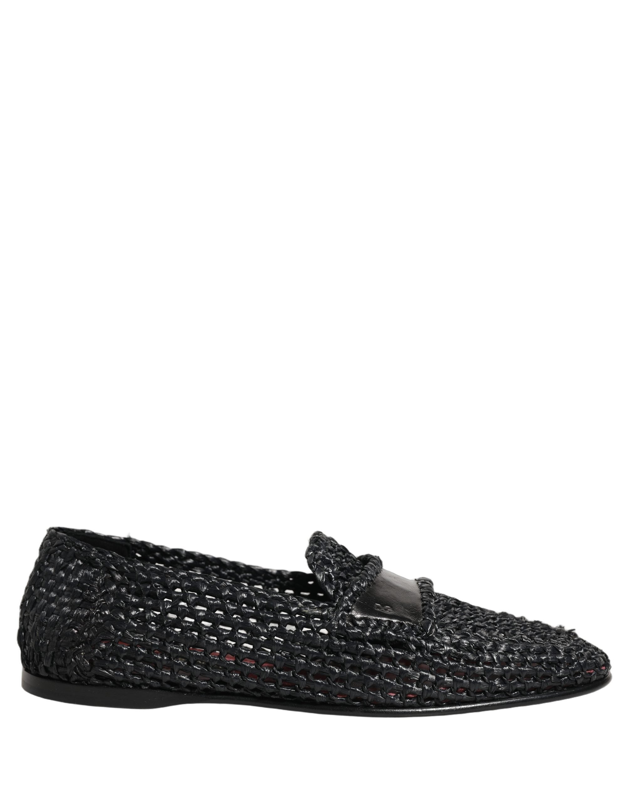 Dolce & Gabbana Black Woven Raffia Slip On Loafers Shoes