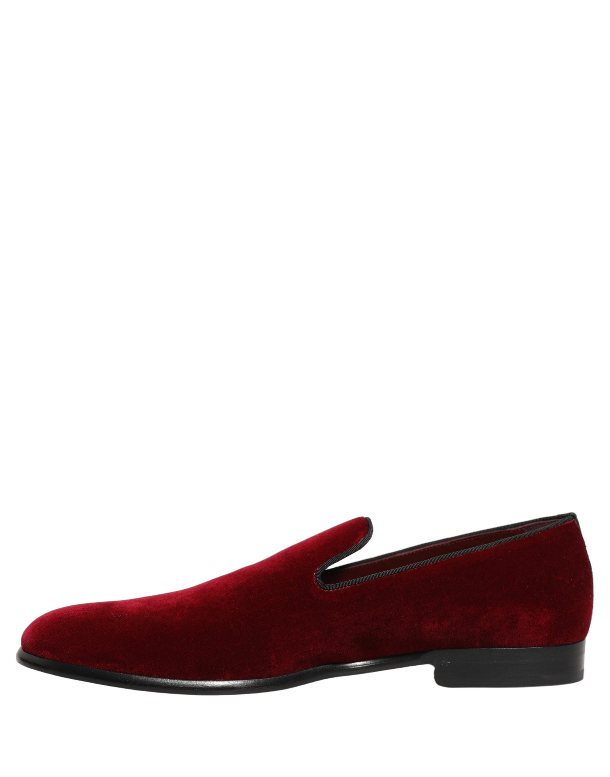 Dolce & Gabbana Maroon Velvet Slip On Men Dress Loafers Shoes