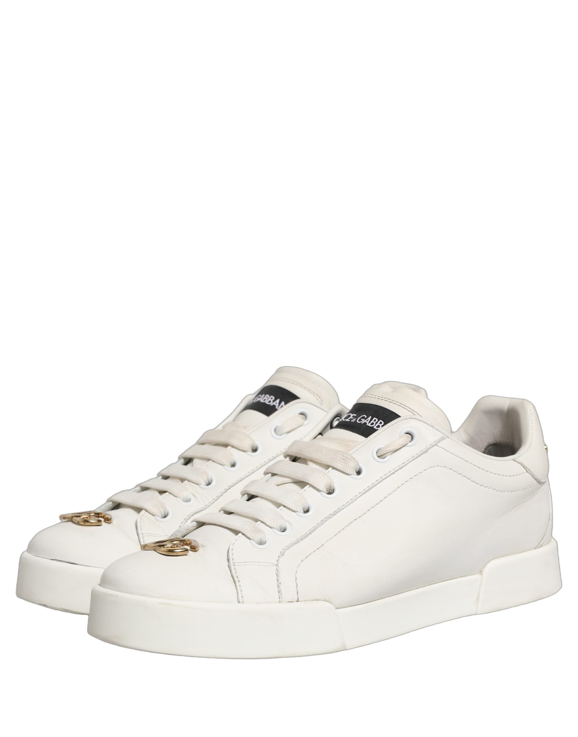 Dolce & Gabbana White Leather Logo Plaque Low Top Sneakers Shoes
