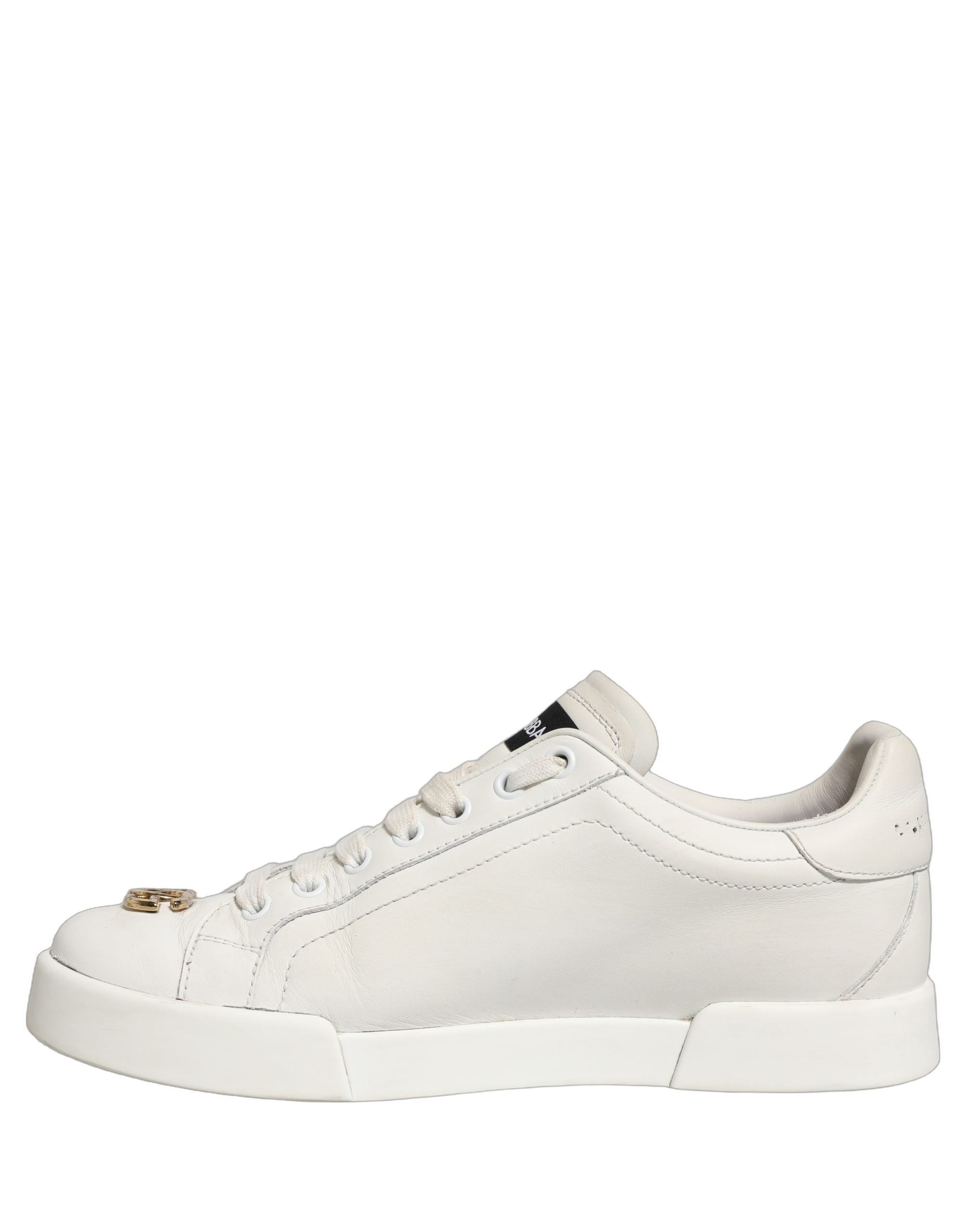 Dolce & Gabbana White Leather Logo Plaque Low Top Sneakers Shoes