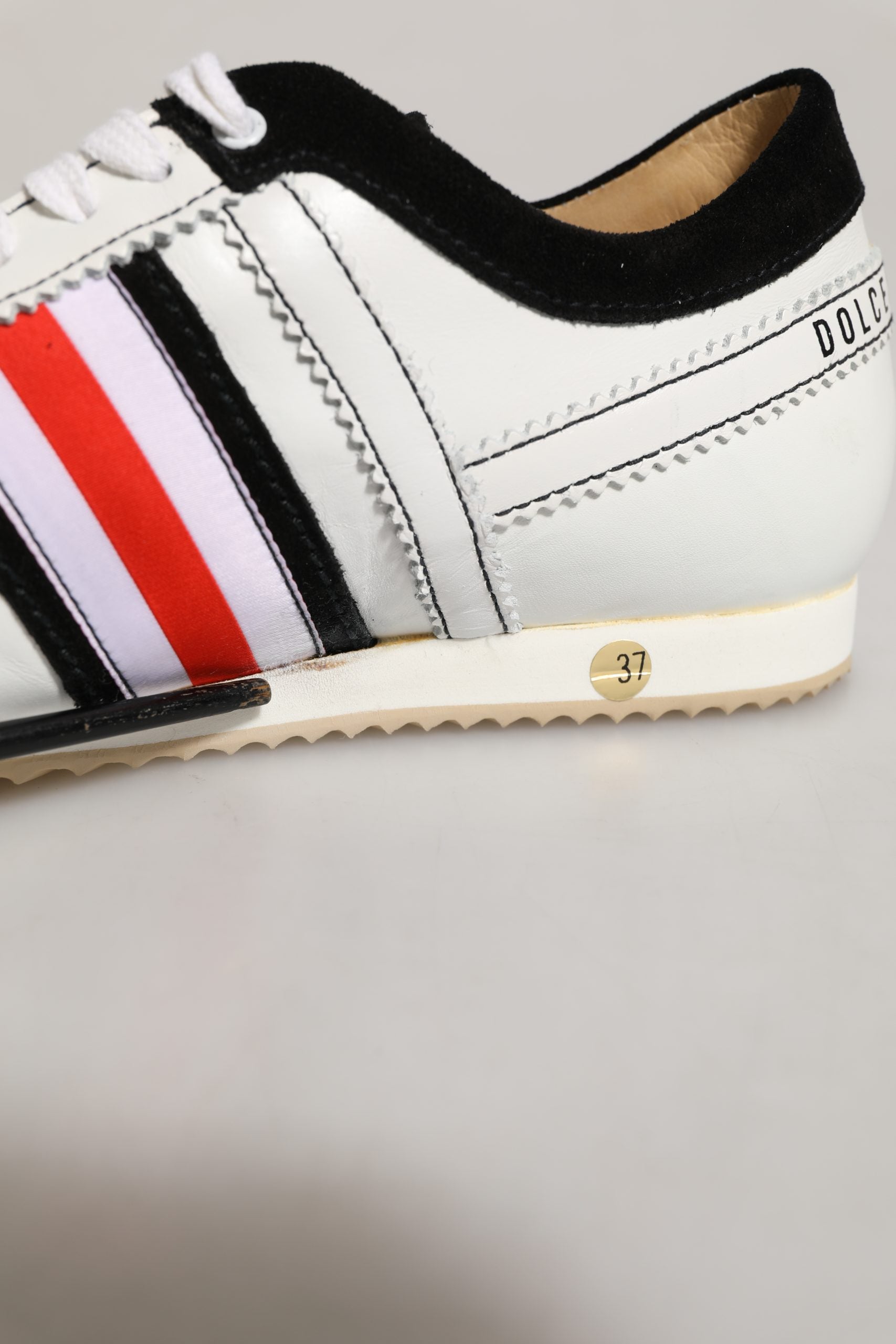 Dolce & Gabbana Black White Leather Suede Low Top Sneakers Shoes