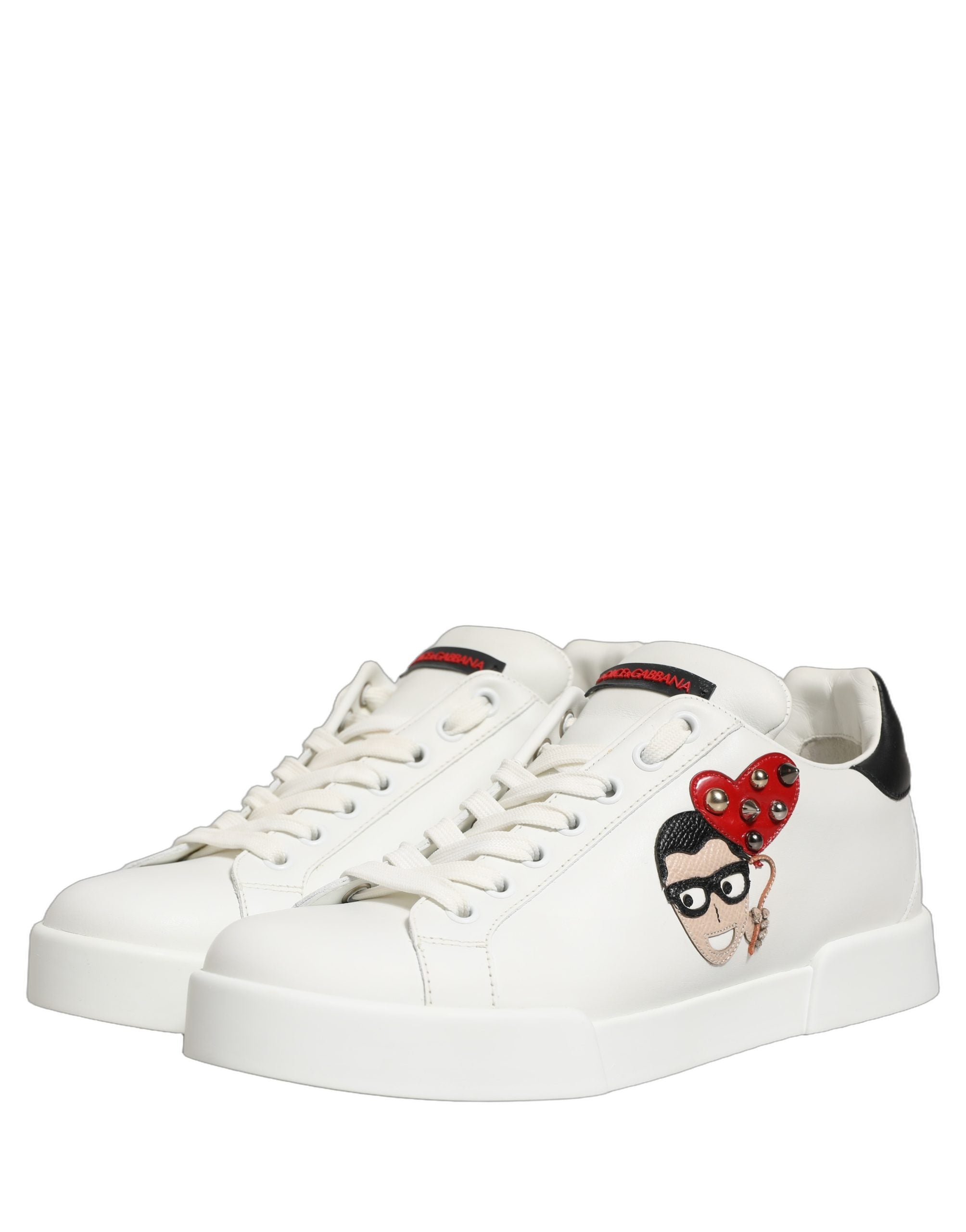 Dolce & Gabbana White Patch Calfskin Nappa Portofino Sneakers Shoes
