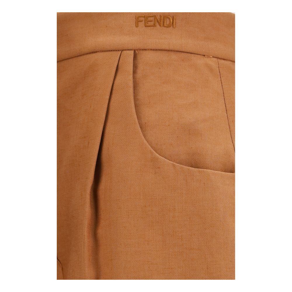 Fendi Brown Linen Casual Pants