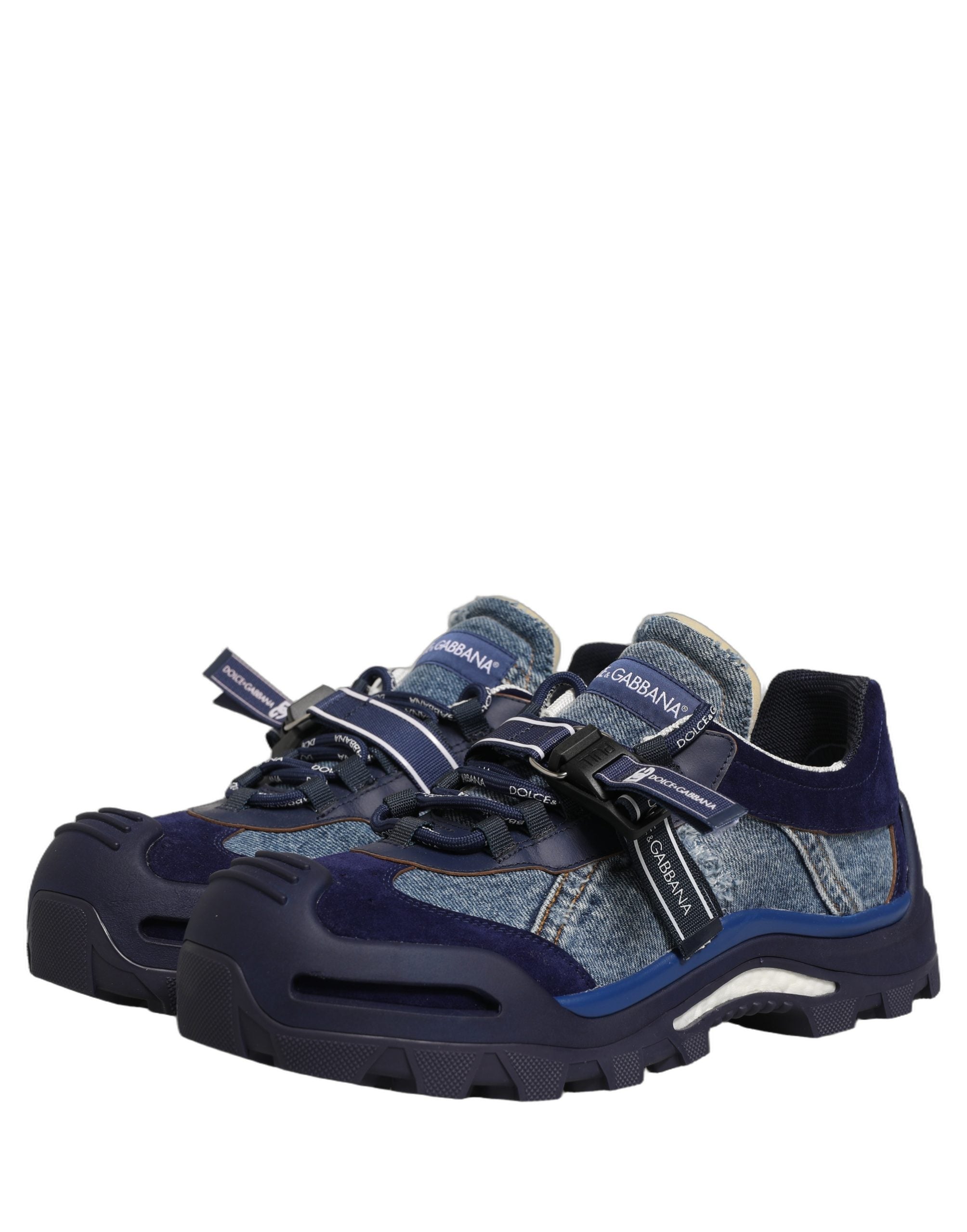 Dolce & Gabbana Blue Airmaster Panelled Low Top Denim Sneakers Shoes