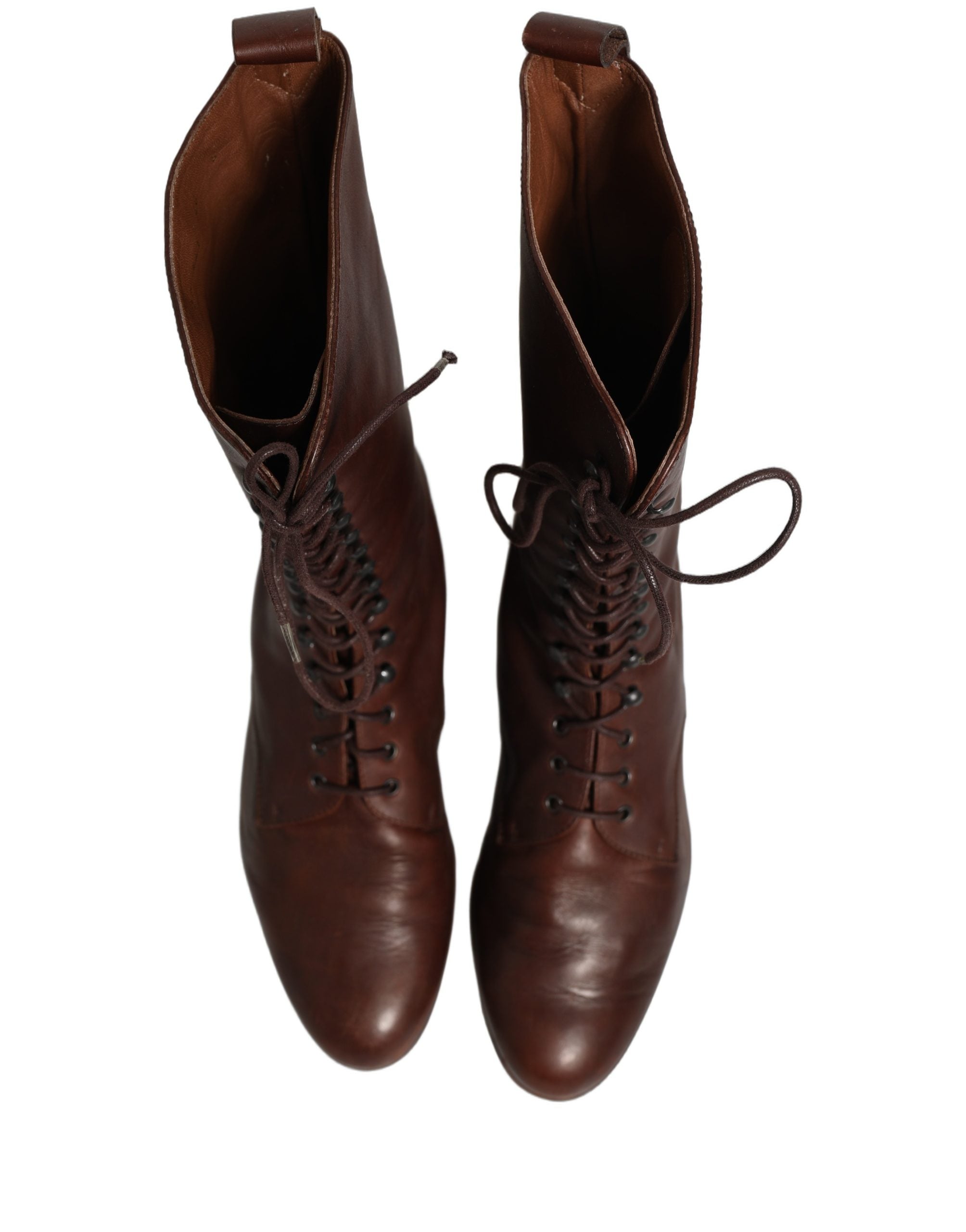 Dolce & Gabbana Brown Leather Lace Up Mid Calf Boots Shoes