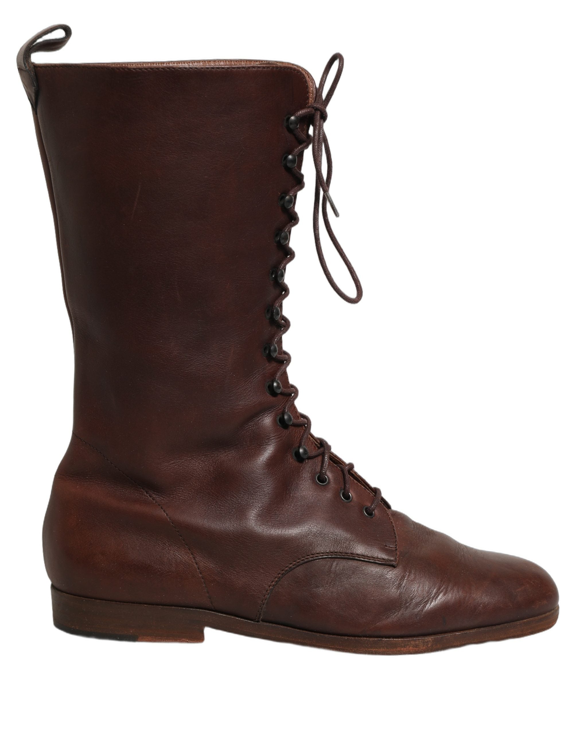 Dolce & Gabbana Brown Leather Lace Up Mid Calf Boots Shoes