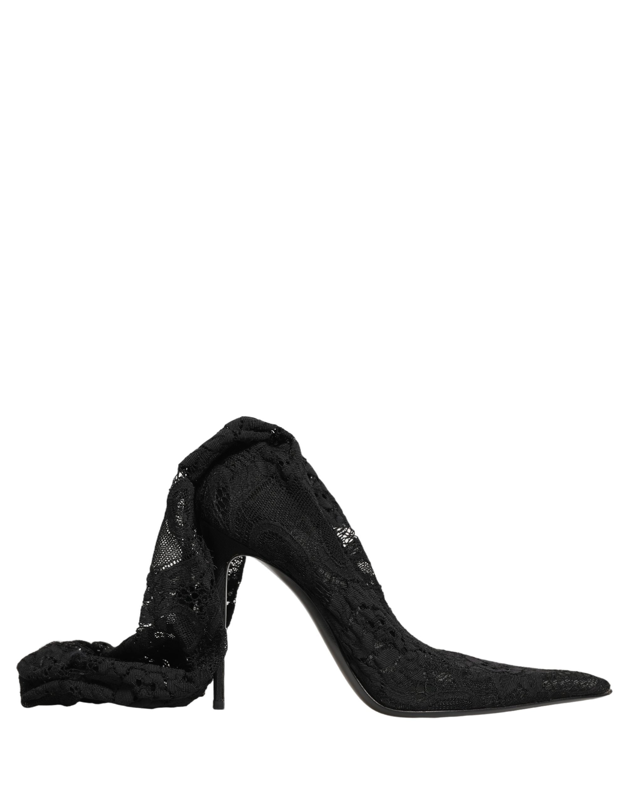 Dolce & Gabbana Black Taormina Lace Socks Boots Pumps Shoes