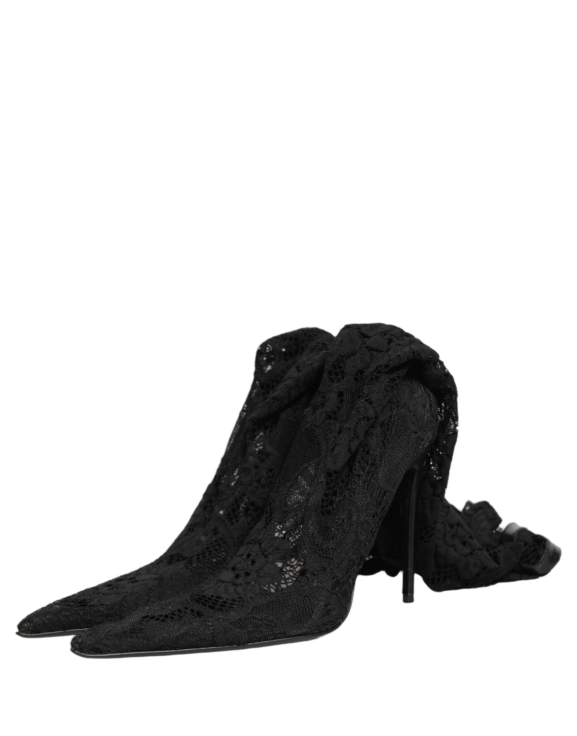Dolce & Gabbana Black Taormina Lace Socks Boots Pumps Shoes