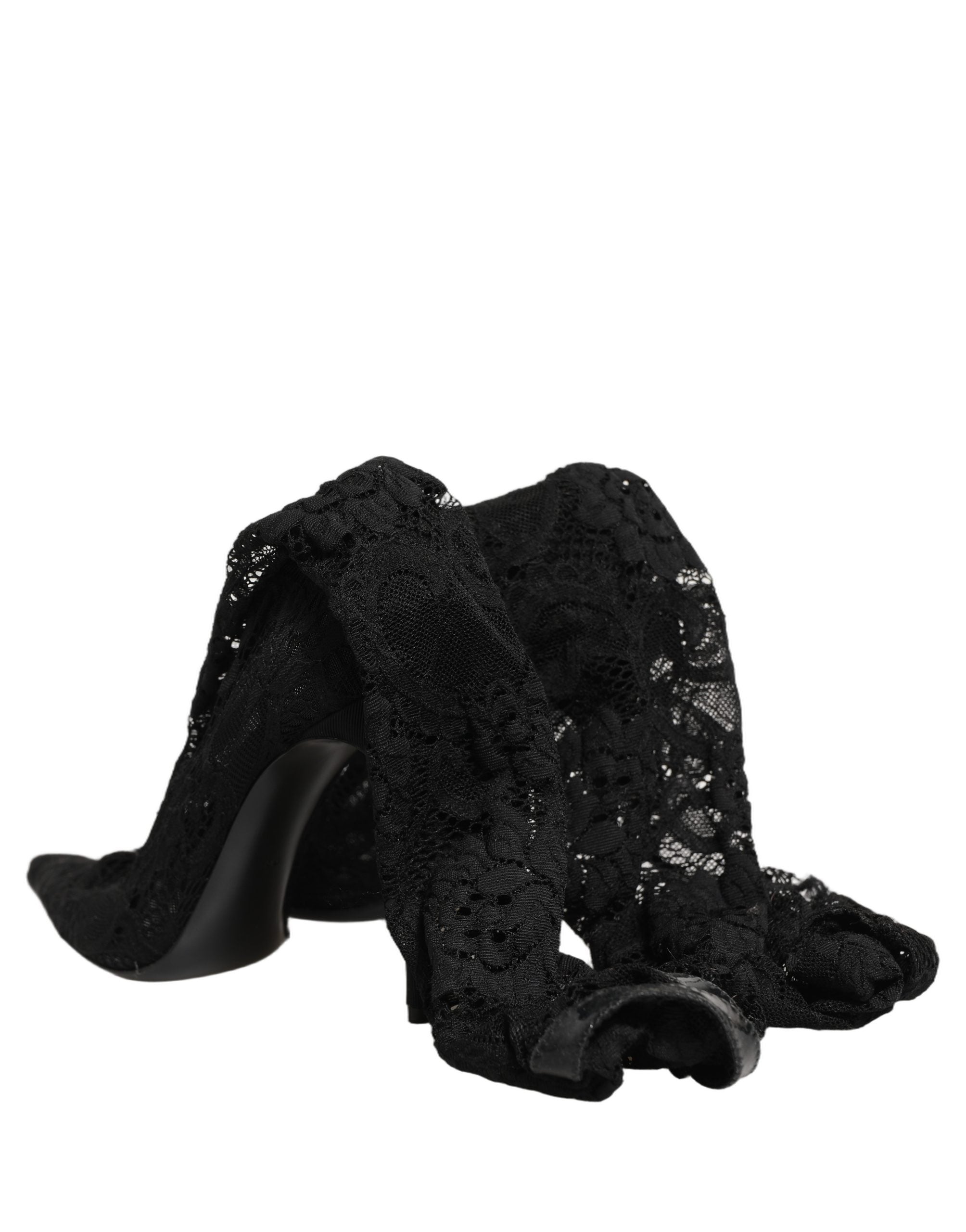 Dolce & Gabbana Black Taormina Lace Socks Boots Pumps Shoes